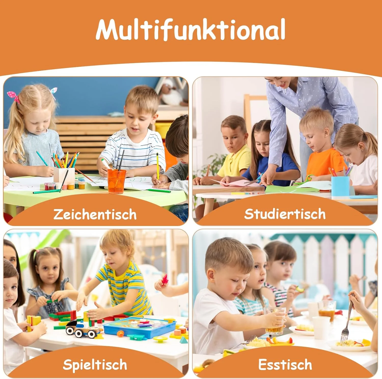 MAMIZO Kindertisch Packung mit 6 Stühlen, Kindertischgruppe Höhenverstellbar, Kinder Tisch Stuhl Set - Image 7