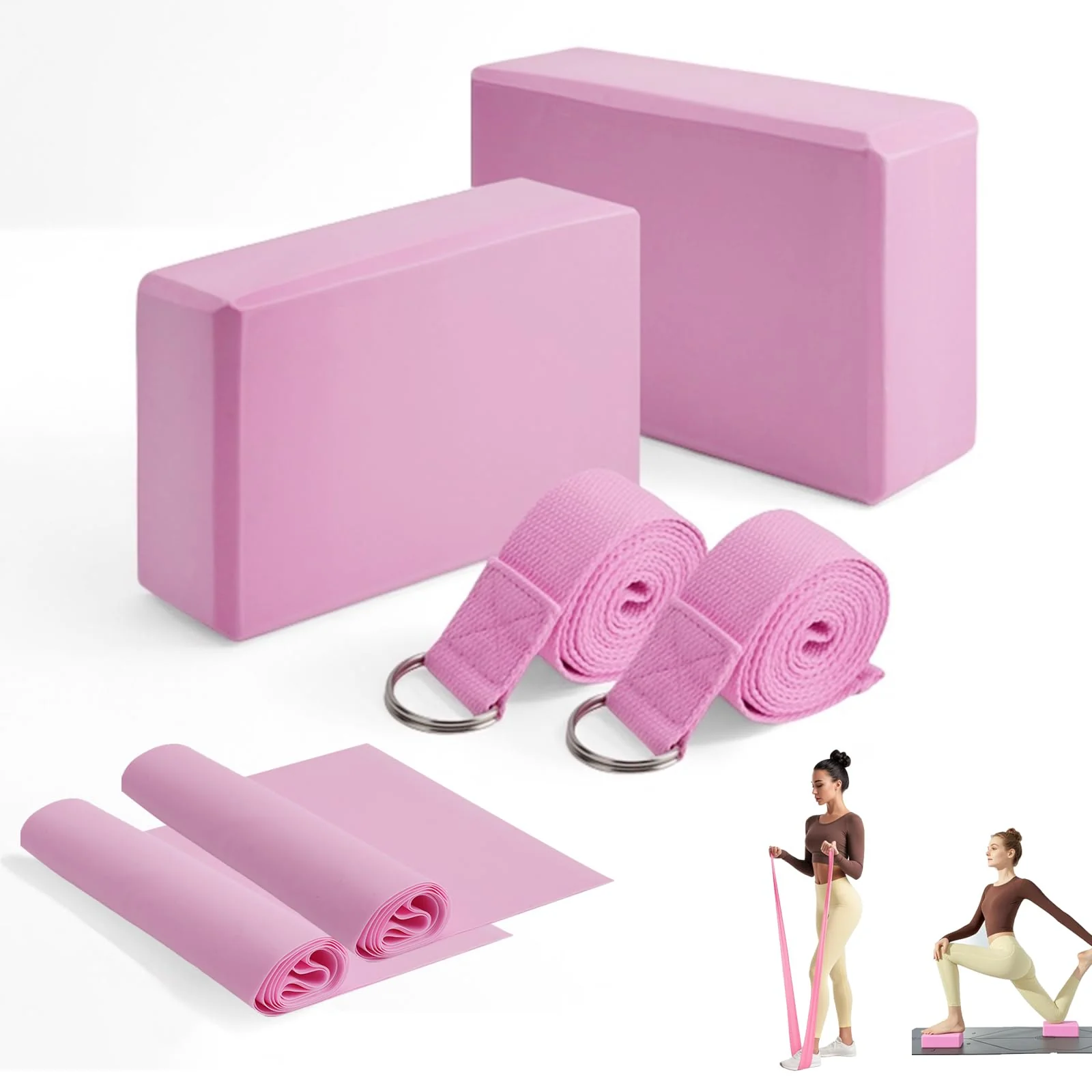 MAOMUN 6 Yoga Block 2er Set mit Yoga Gurt und Fitnessbänder, Anti-Rutsch Pilates Set Yogablöcke Blöc