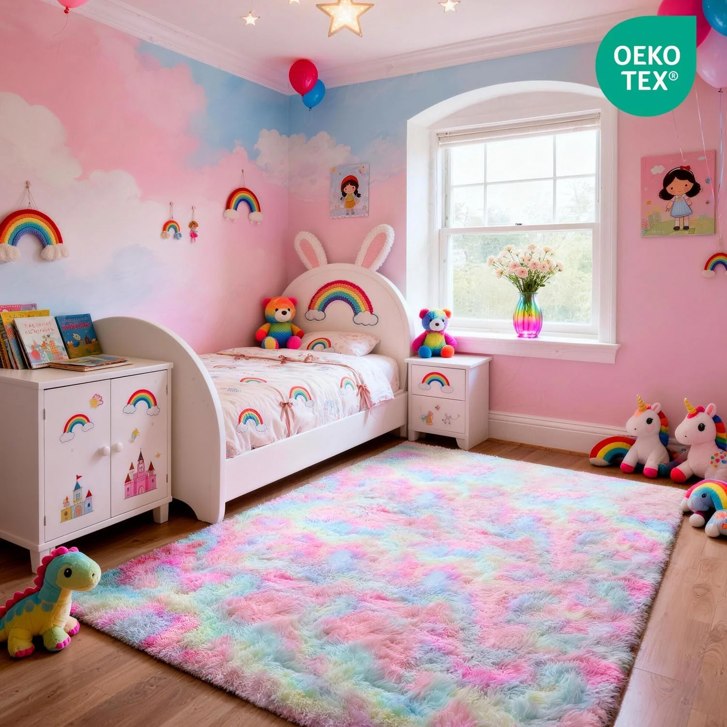MARATIP Plüsch Teppich,Flauschiger Teppich Rund,grosse Grösse modernes Wohnzimmer,Kinder Mädchen,wei - Image 2