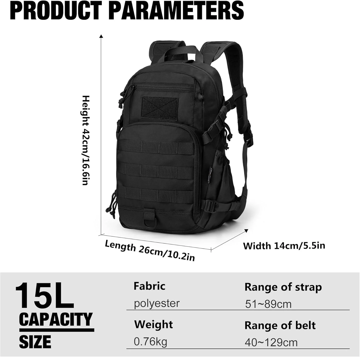 Mardingtop 15L Rucksack Herren Fahrradrucksack mit Helmnetz Wanderrucksack Klein Militär Backpack mi - Image 2