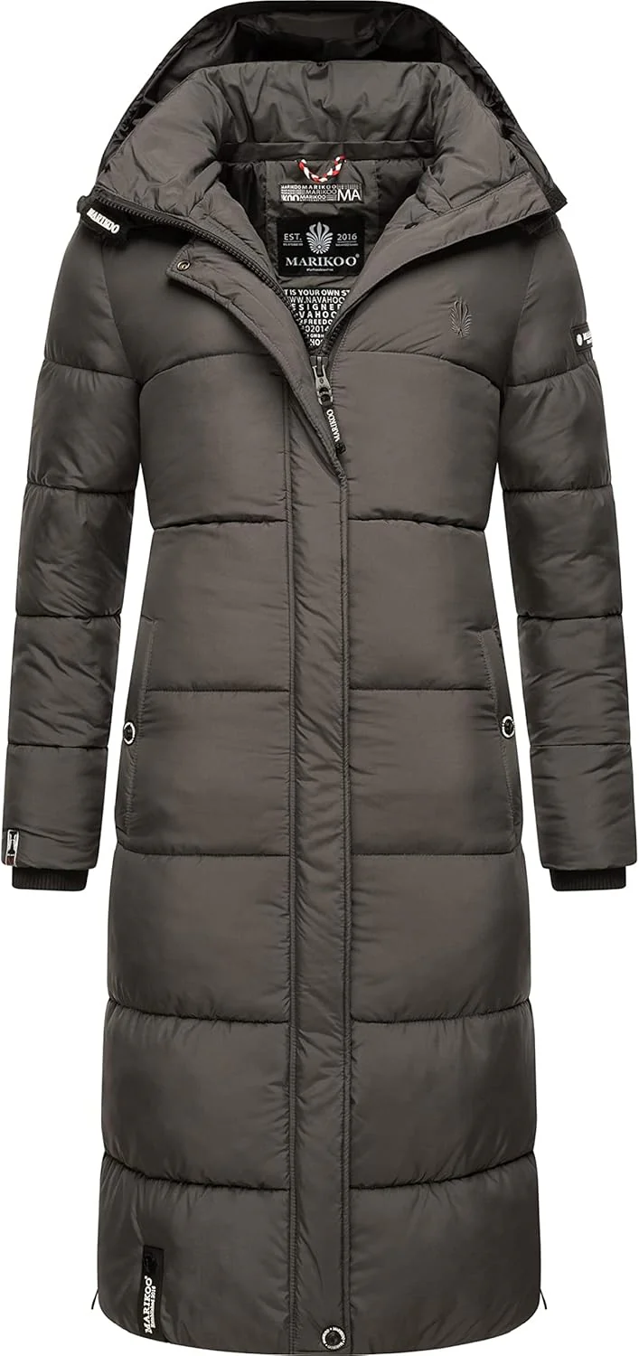MARIKOO Damen Wintermantel Warmer Steppmantel lang mit Abnehmbarer Kapuze Reliziaa XS-3XL M Anthraci - Image 5