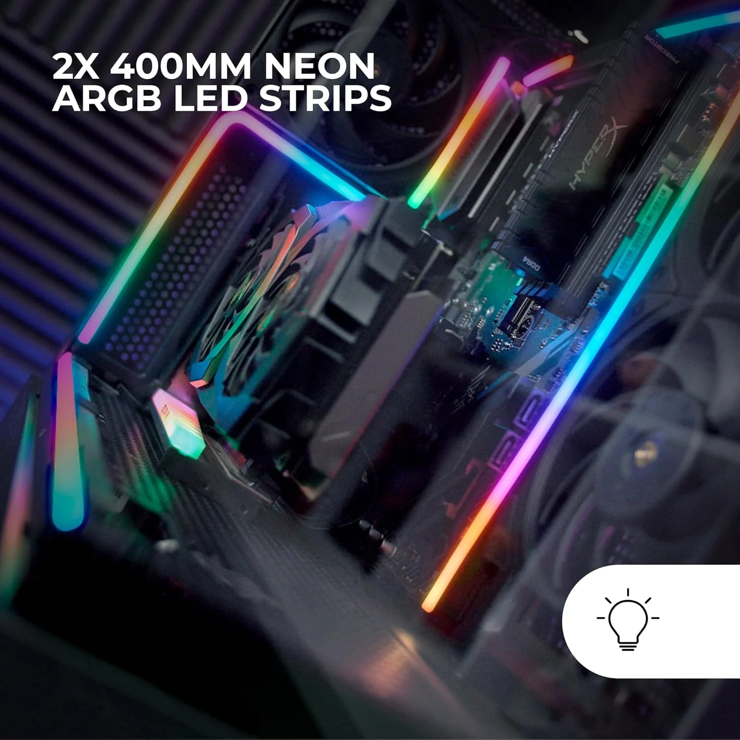 Mars Gaming MLT-TWO, 2x NEON ARGB 400mm LED Strips, 5V 3 Pin Kompatibel mit Hubs und MB ARGB, Flexib - Image 2