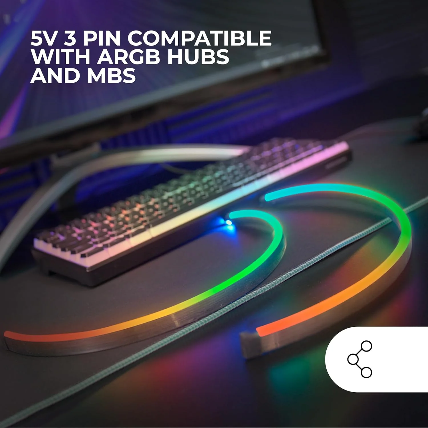 Mars Gaming MLT-TWO, 2x NEON ARGB 400mm LED Strips, 5V 3 Pin Kompatibel mit Hubs und MB ARGB, Flexib - Image 4