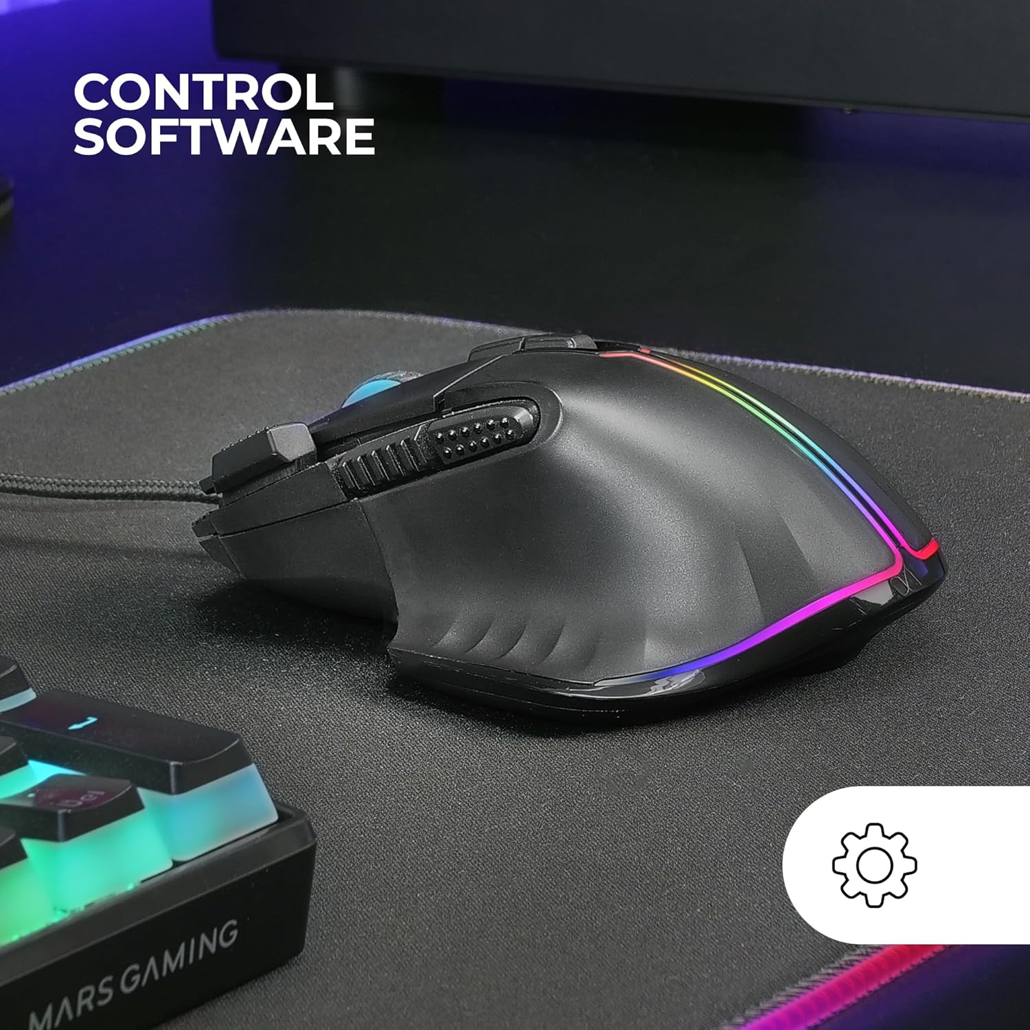 Mars Gaming MMXT, RGB-Gaming-Maus, Ergonomisches Design mit Daumenauflage, 12800DPI Optischer Sensor - Image 5