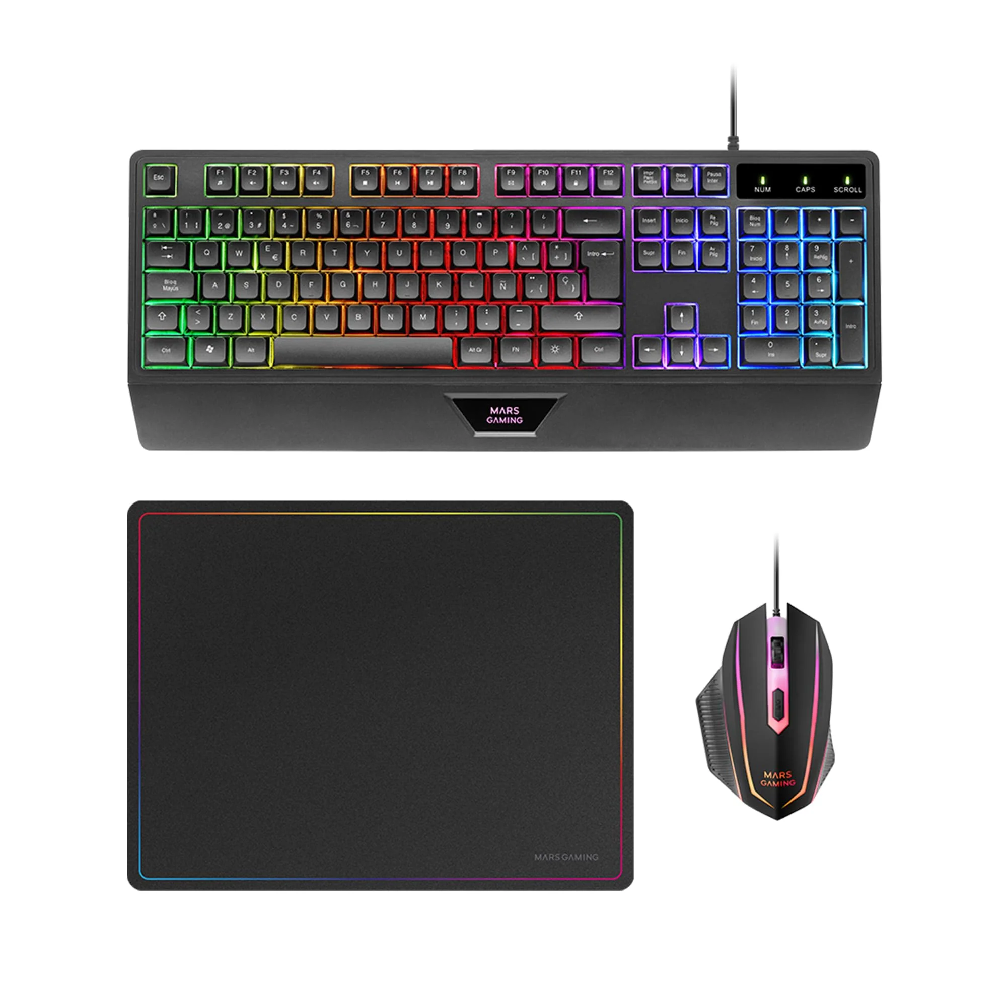 MARSGAMING MCP124, 3in1 Gaming Combo, Ergonomische H-Mech LED RGB Tastatur, RGB Maus 3200DPI HUANO S