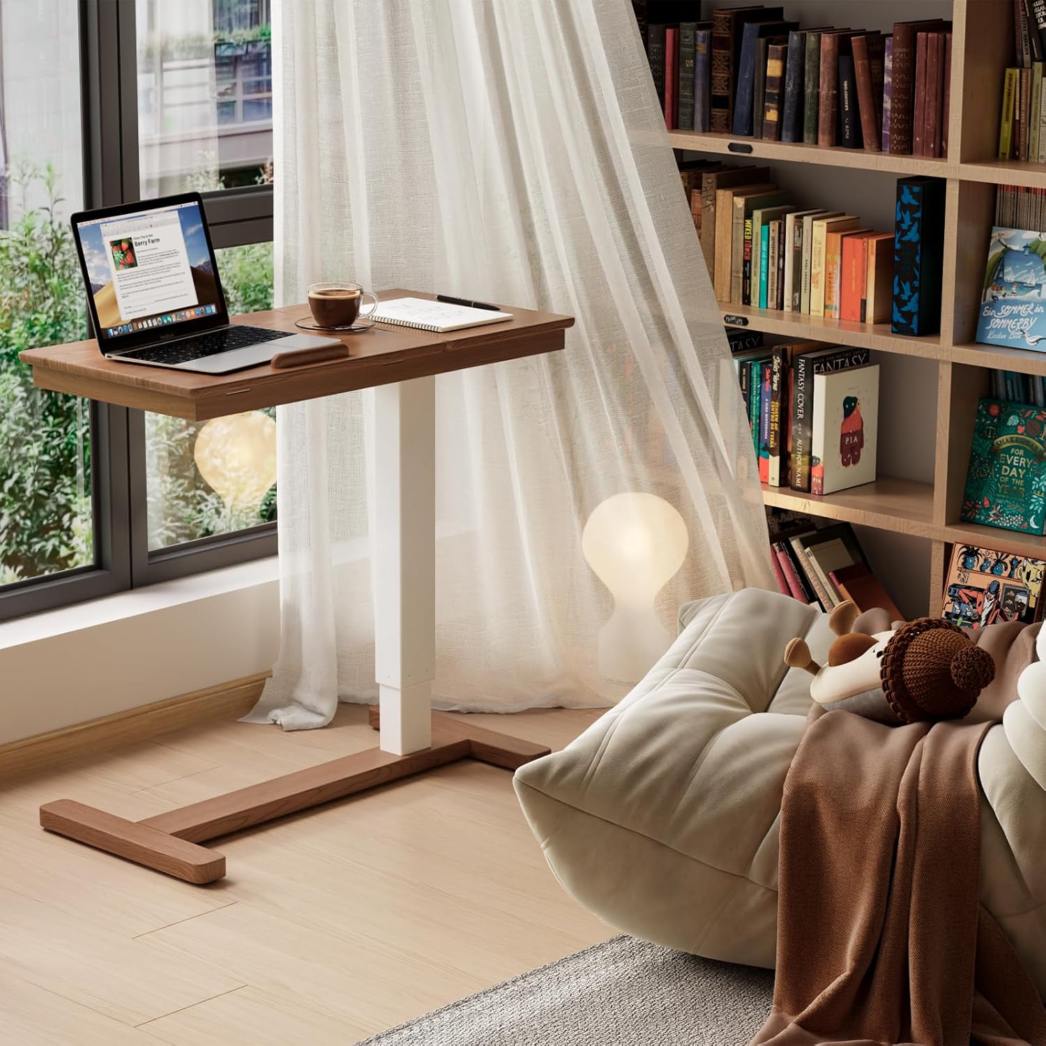 Massivholz-Beistelltisch mit Rollen, mobiler Stehtisch, 80 × 40 cm grosse Tischplatte, verstellbare - Image 3