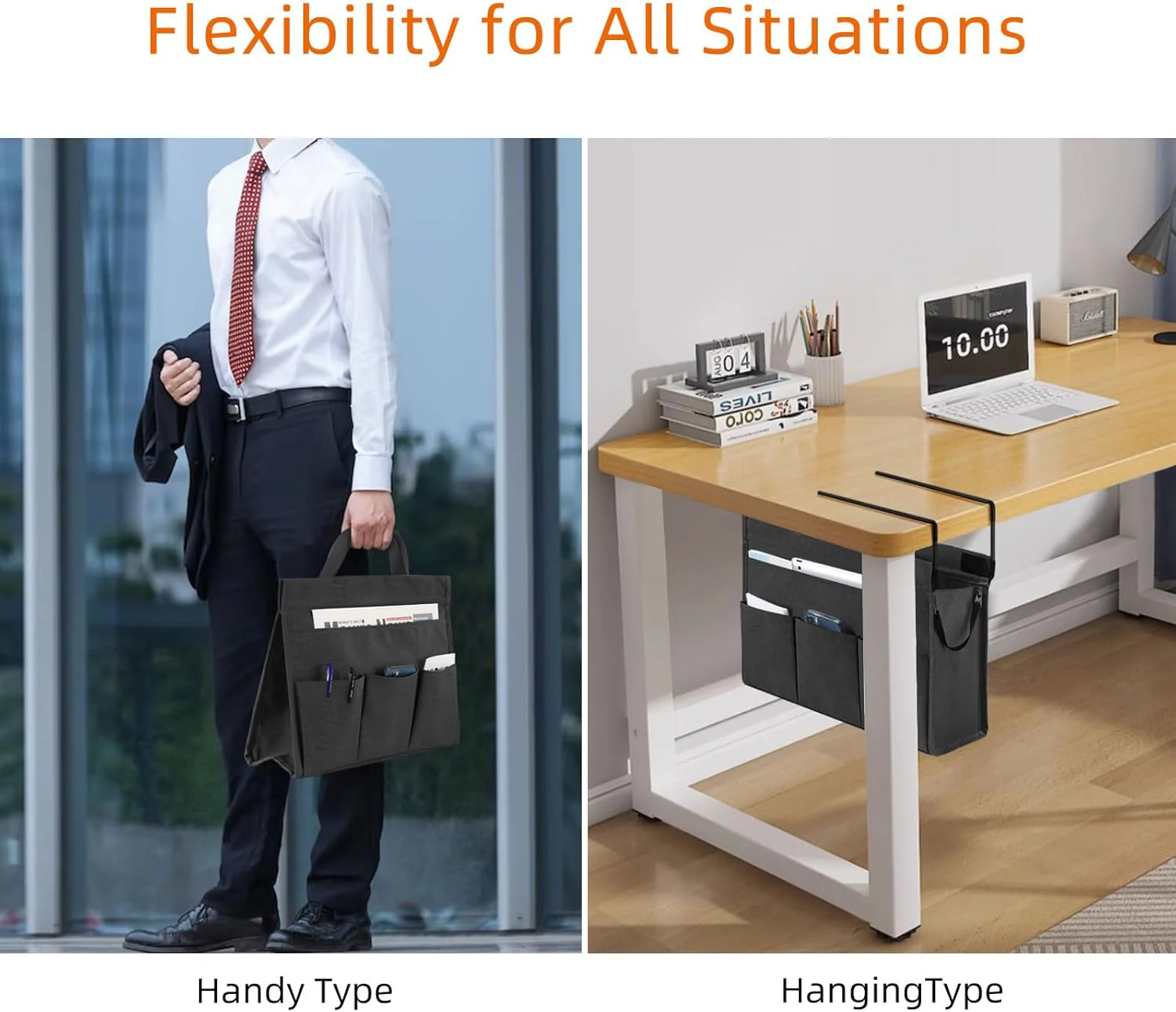 MASTLU Hängeorganizer Büro Organisation Unter Schreibtisch, Hängetasche Aufbewahrungstasche Betttasc - Image 3