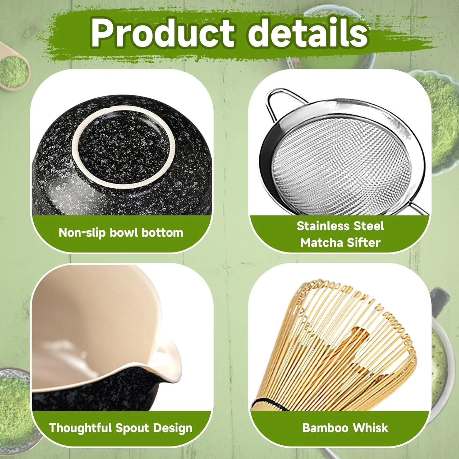 Matcha set, Japanisches Tee-Set, Matcha-Schale, Schaufel, Sieb, Matcha-Besenhalter, Matcha-Besenstän - Image 3