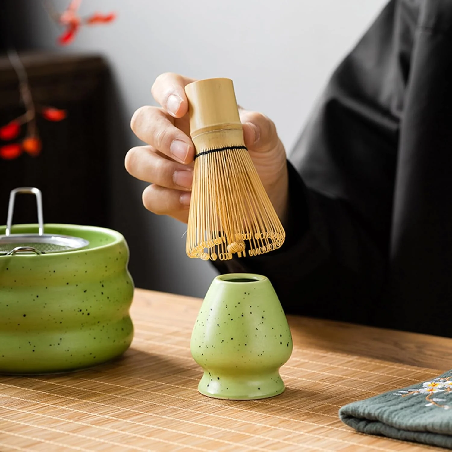 Matcha Tee Set mit Matcha Besen und Schale, Matcha Schneebesen und Keramik Matcha Besen Halter Set v - Image 5