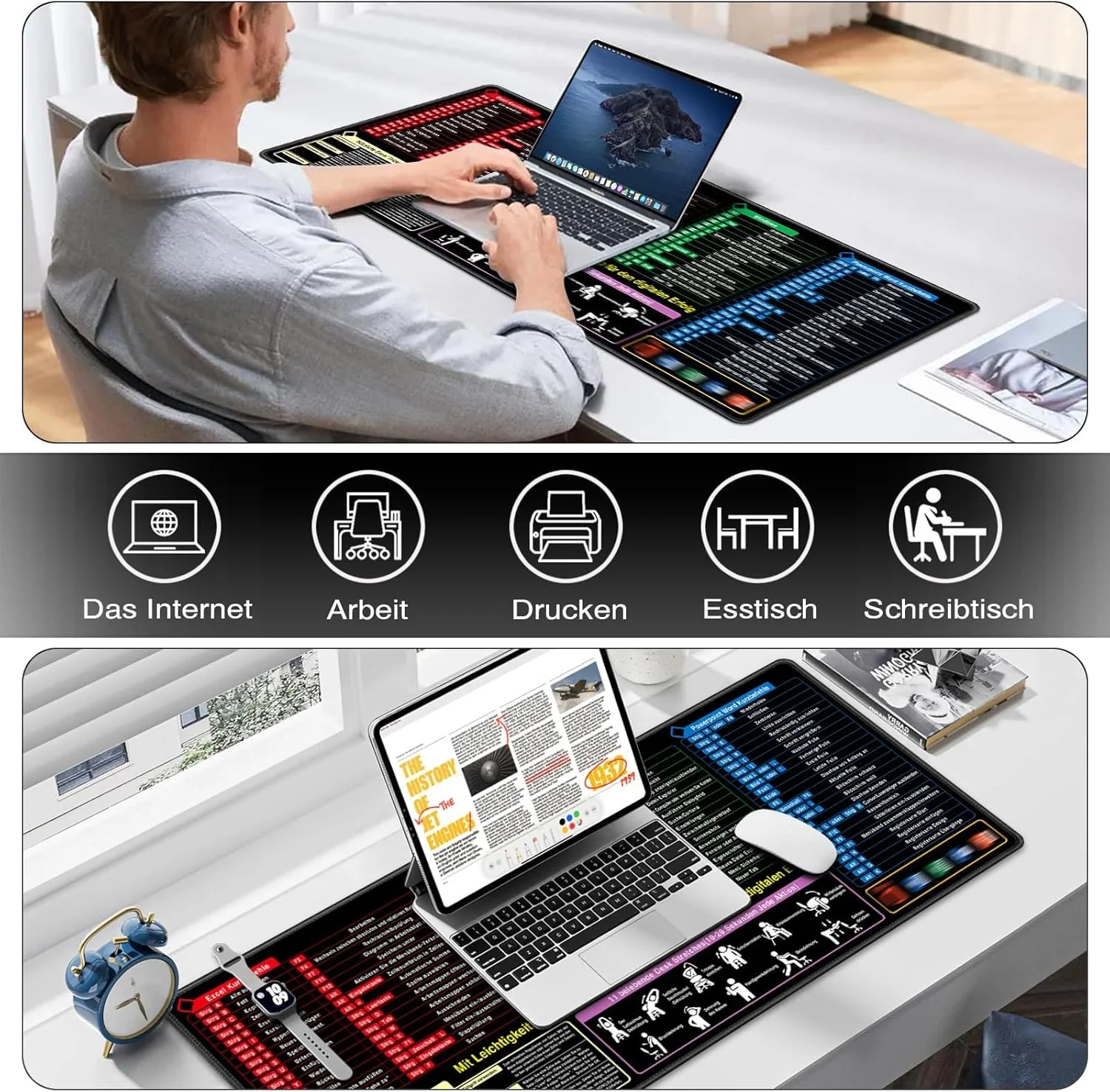 Mauspad XXL - Excel Shortcuts Schreibtischunterlage Deutsch 900x400mm Gaming Mousepad Desk Mat Gross - Image 4
