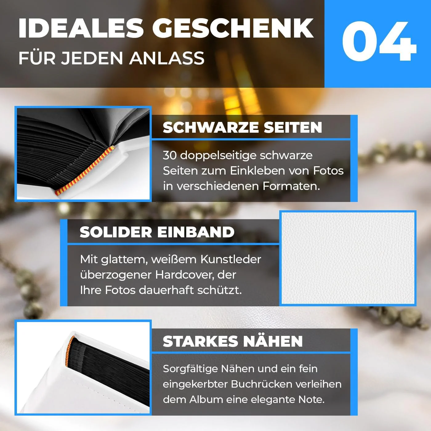 Maverton Fotoalbum zum Selbstgestalten mit Aufdruck - für 240 Fotos 10x15-60 schwarze Seiten - Gröss - Image 5