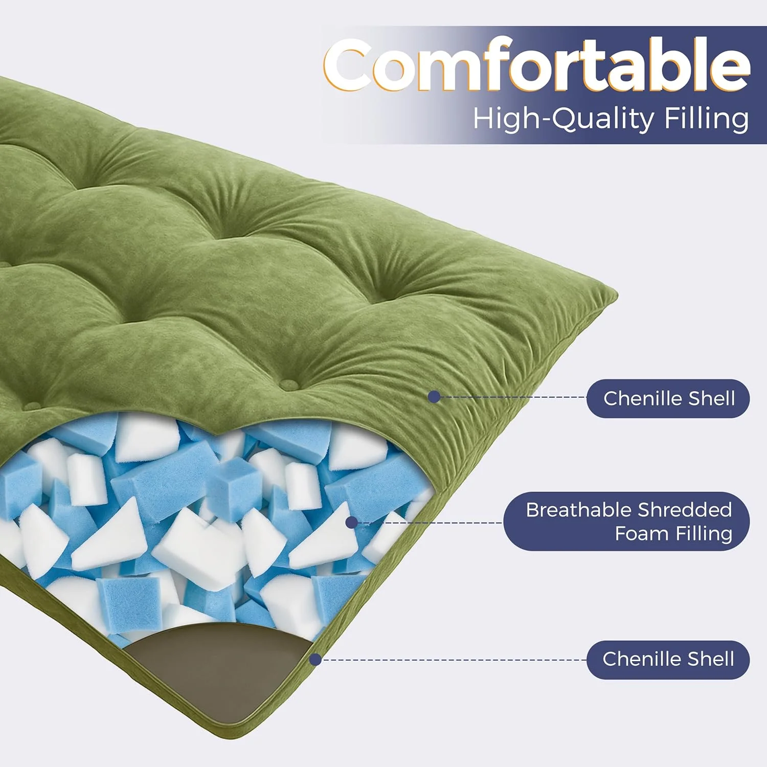 MAXYOYO Futon Matratze, Chenille-Stoff, 15cm Dick Bodenmatratze Verwendbar als Schlafsofa, Geknöpft - Image 7