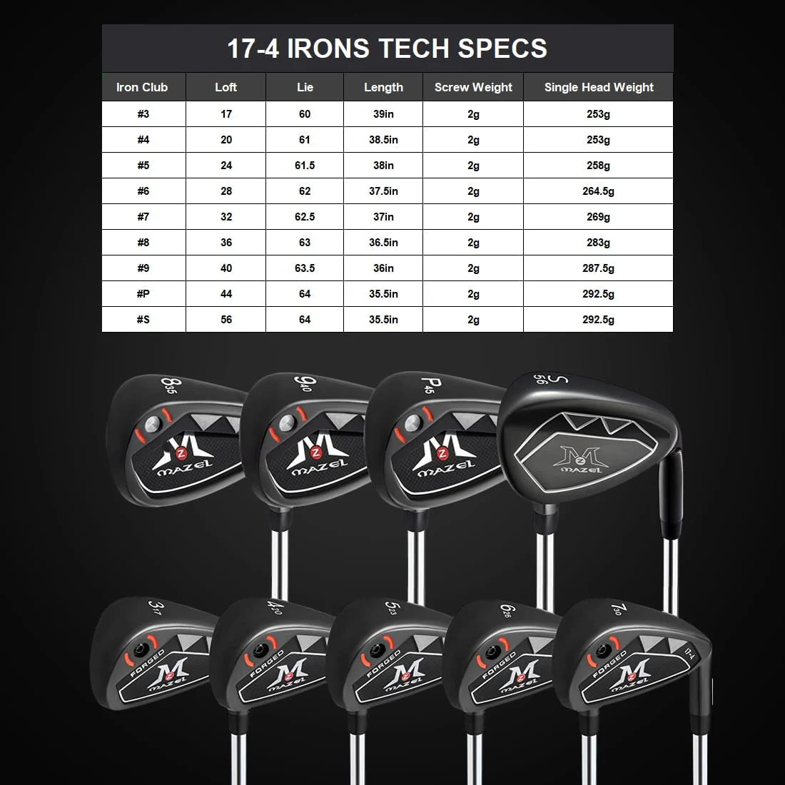 MAZEL WM-X4 Golf-Schmiedeeisen 3, 4, 5, 6, 7, 8, 9, P, S, niedriges COG und breite Sohle, einzelne G - Image 5