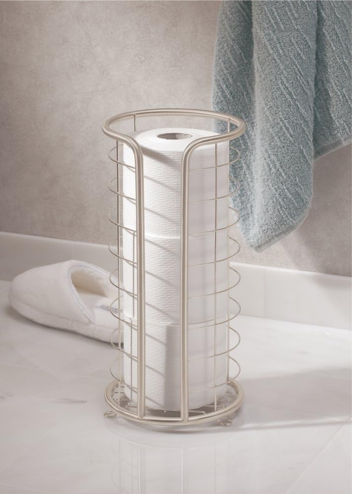 mDesign Freistehender Toilettenpapierrollenhalter zur Aufbewahrung im Badezimmer, satiniert, Satin - Image 4