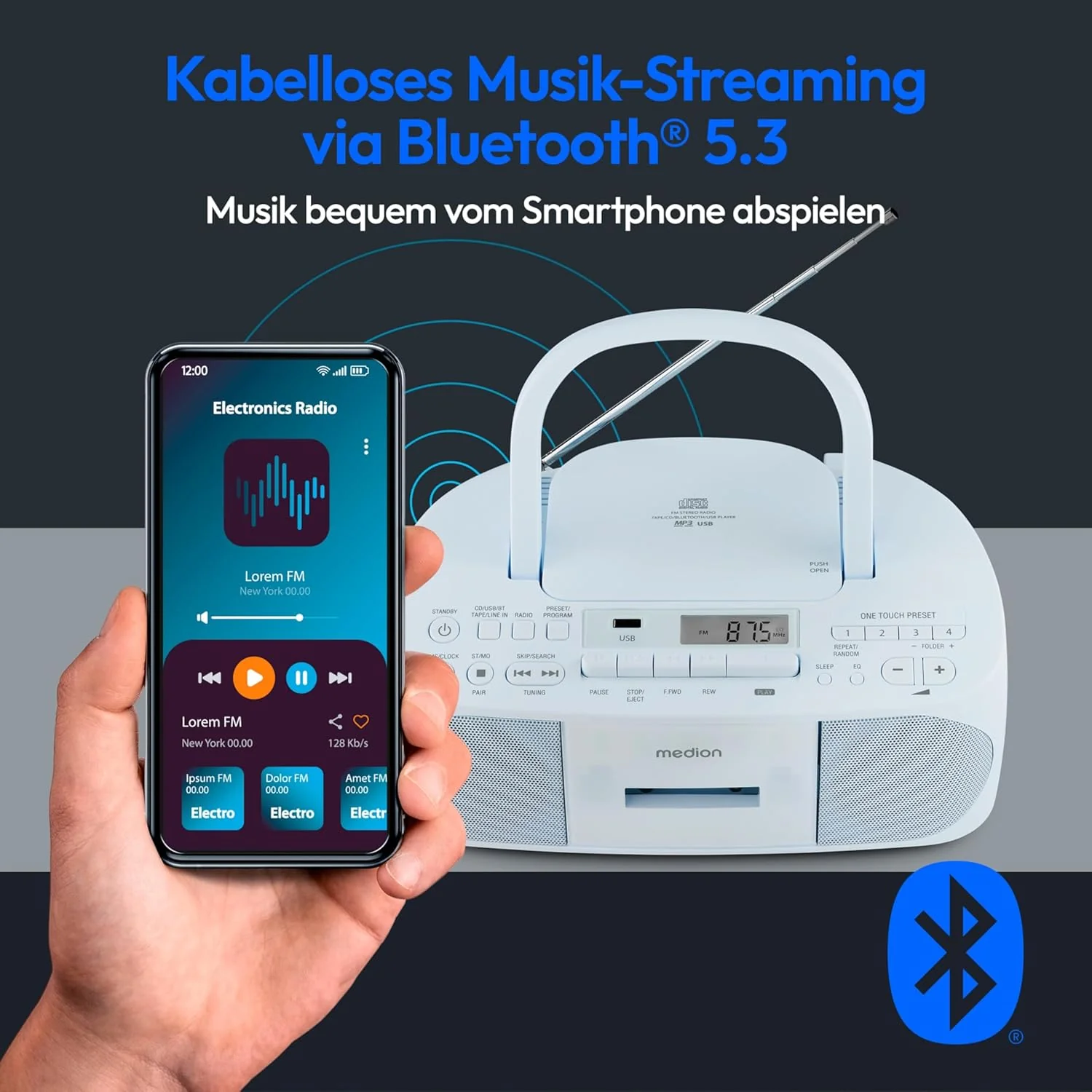 MEDION E65010 Stereoradio (CD-Player, Kassette, USB Anschluss, AUX Audioeingang, MP3-Widergabe. UKW - Image 3