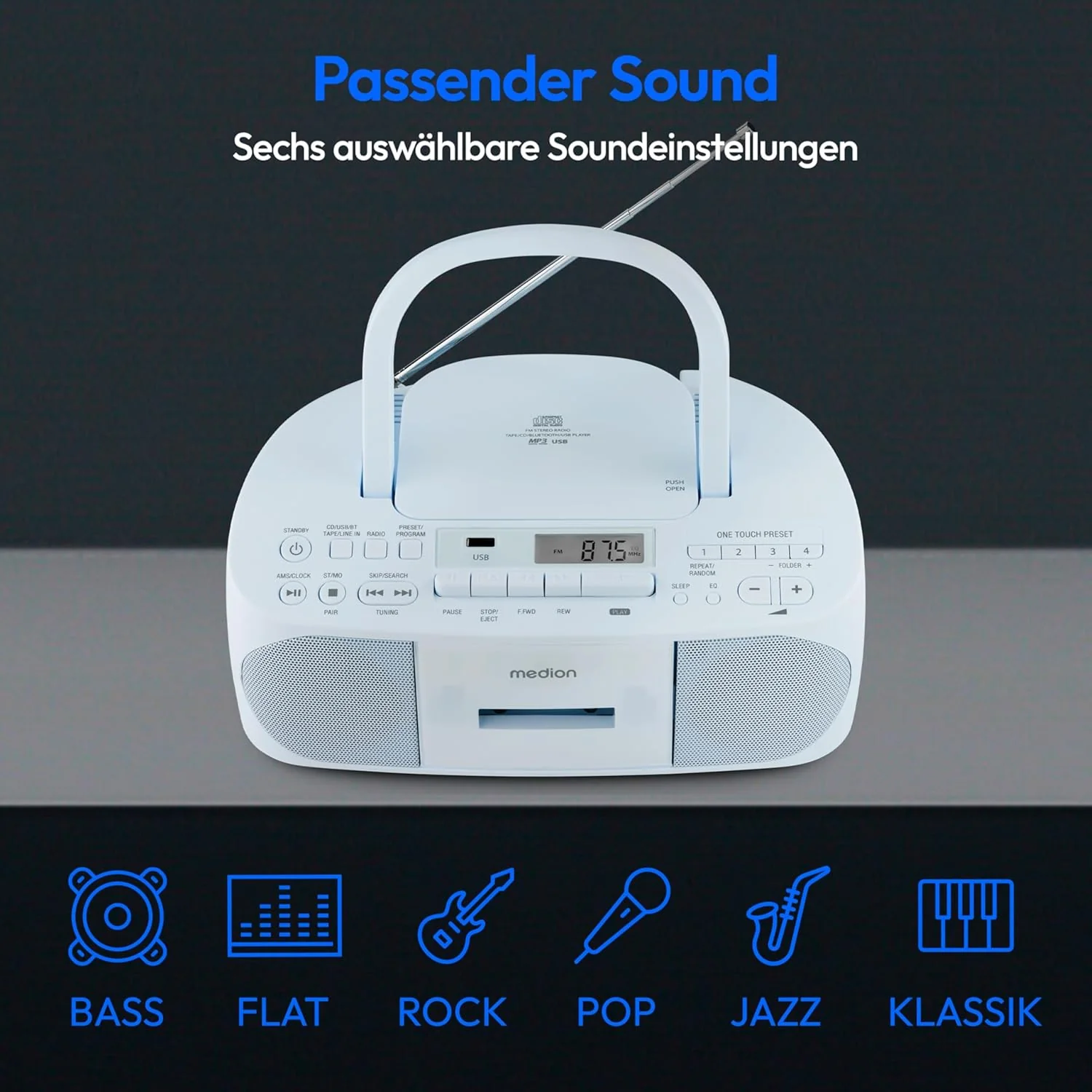 MEDION E65010 Stereoradio (CD-Player, Kassette, USB Anschluss, AUX Audioeingang, MP3-Widergabe. UKW - Image 6