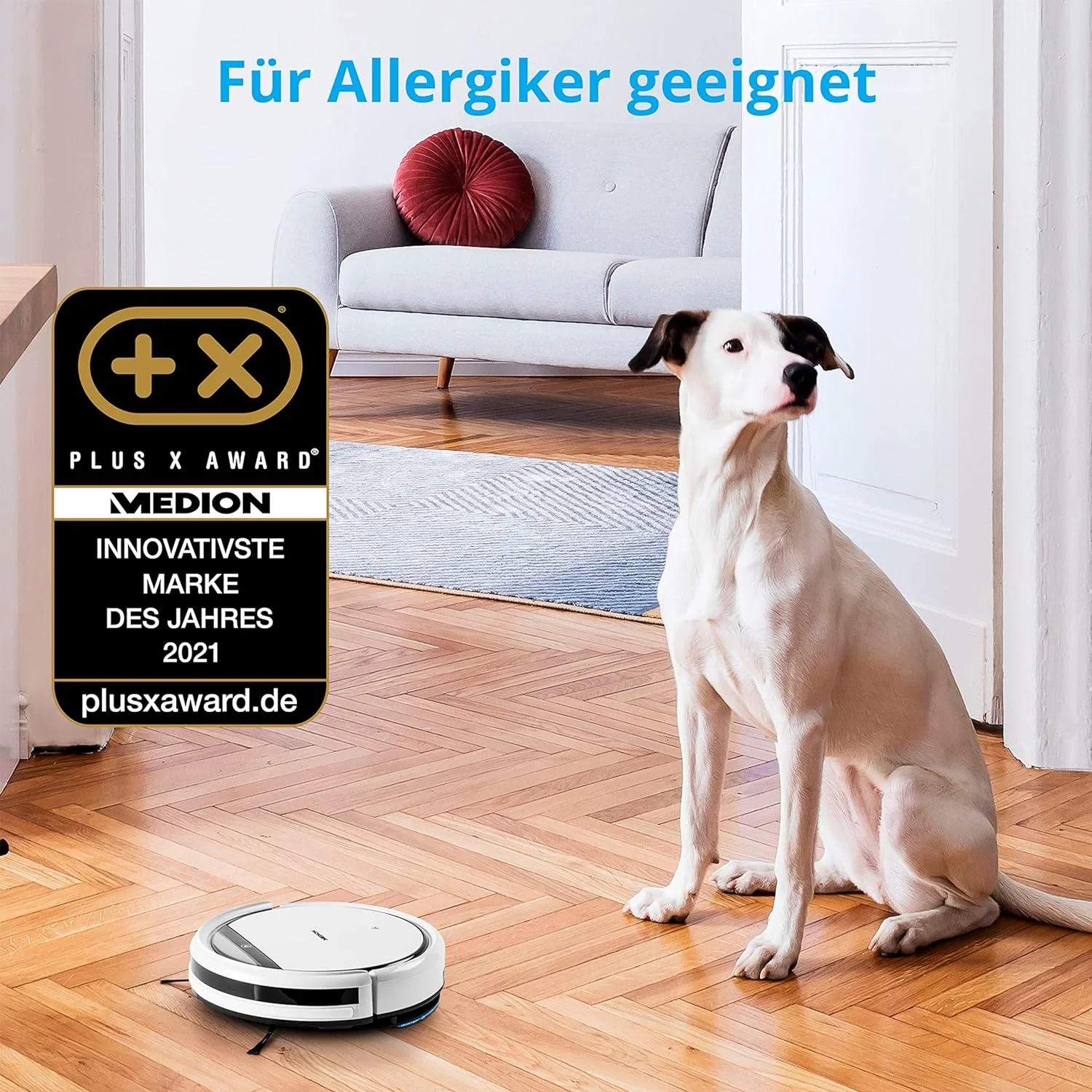 MEDION Saugroboter mit Wischfunktion E32 SW (Modell 2021, 2in1 Roboterstaubsauger für Böden Fliesen, - Image 2