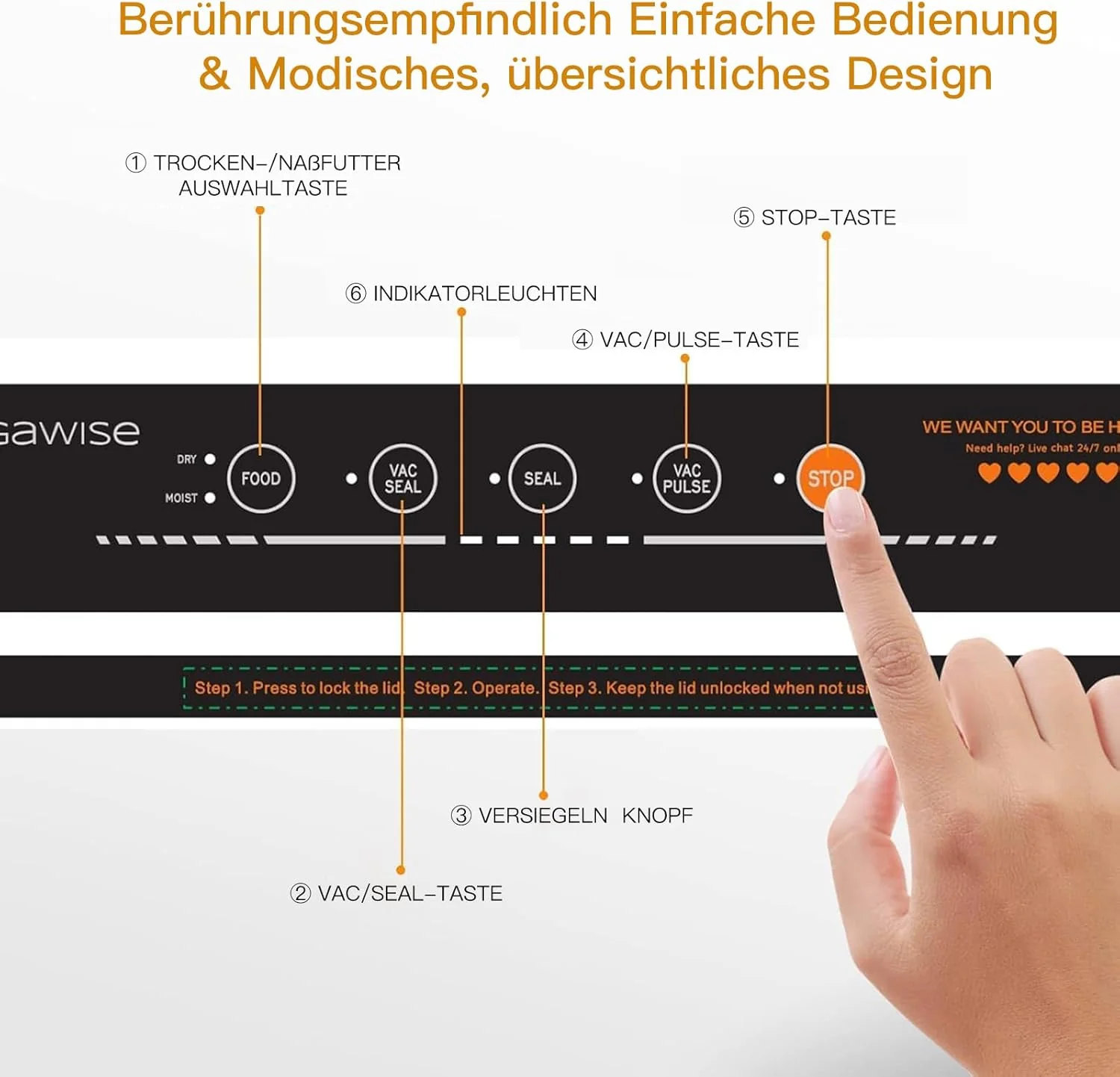 MegaWise Vakuumiergerät – Leistungsstarke 80 kPa Saugleistung, Ein-Tasten-Bedienung, integrierter Cu - Image 3