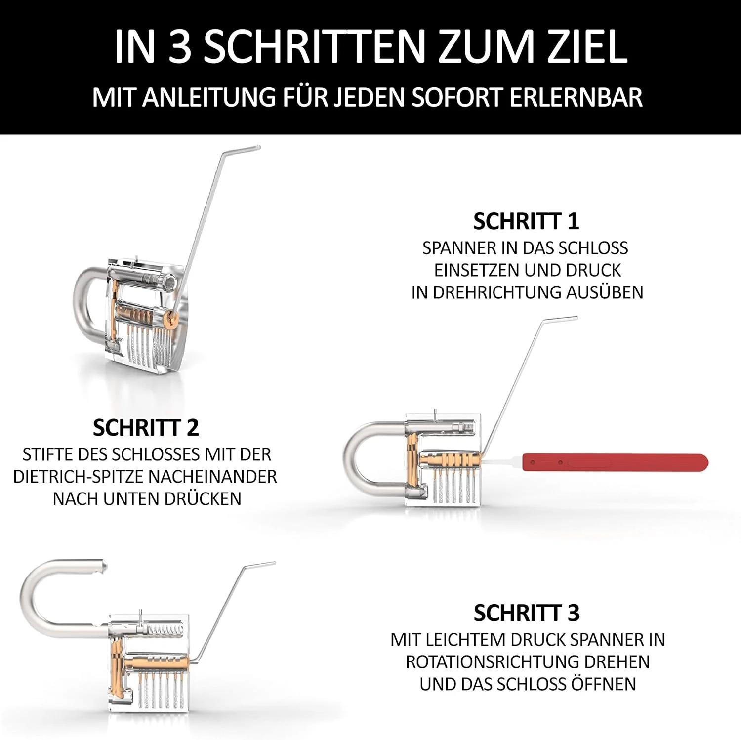 Meistergut DAS ORIGINAL XXL Profi Lockpicking Set mit Deutscher Bildanleitung 24-teilig - Dietrich S - Image 5