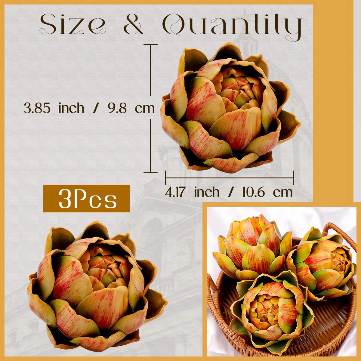 Meiwlong 3Pcs Künstliche Gefälscht Artischocke Gemüse Gross Gelb Dekoration Lebensecht Blumit Straus - Image 2
