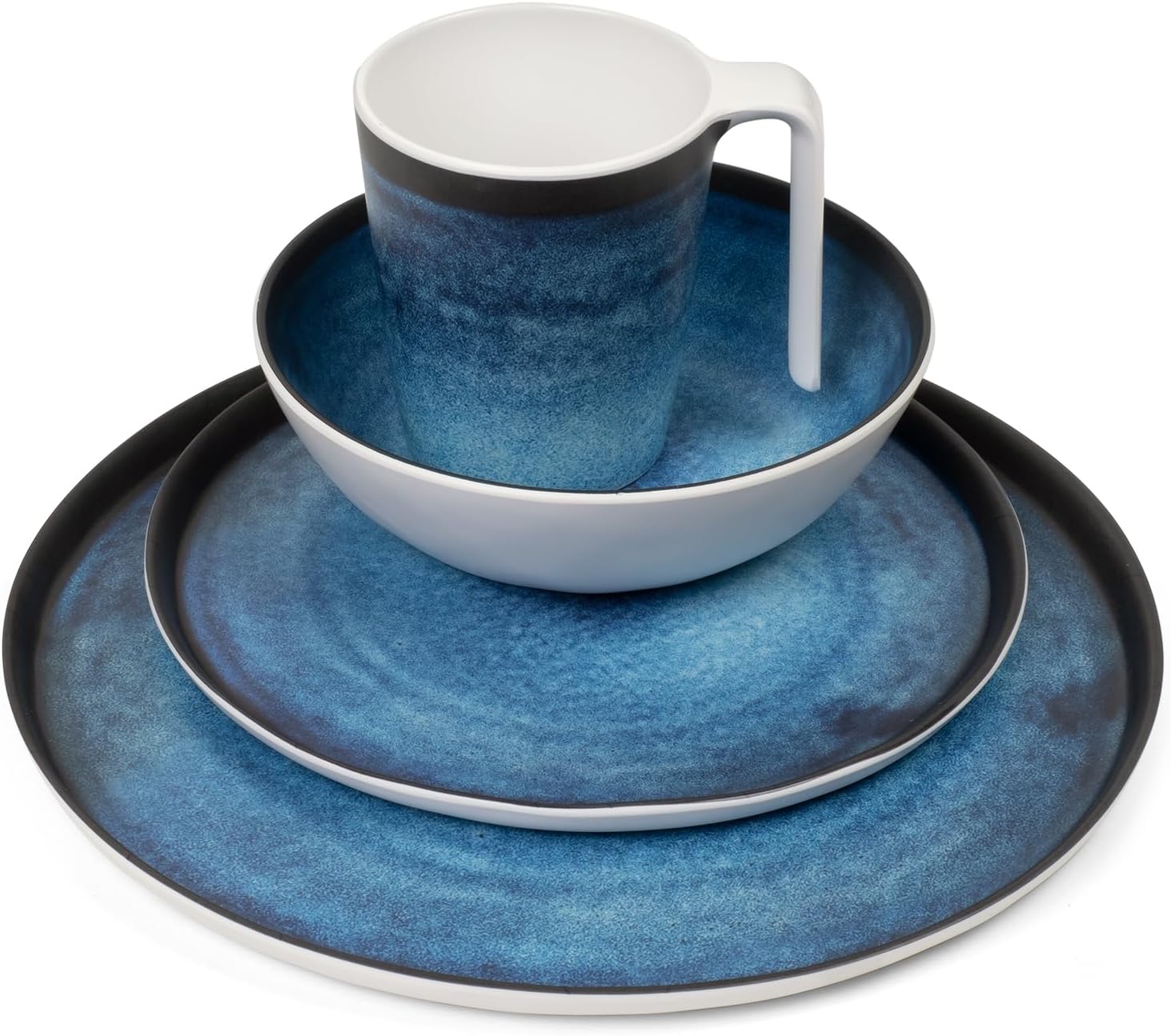 Melamin Camping Geschirr Set 4 Personen Deep Ocean + 16 Milano Gläser Wassergläser Weingläser Champa - Image 7
