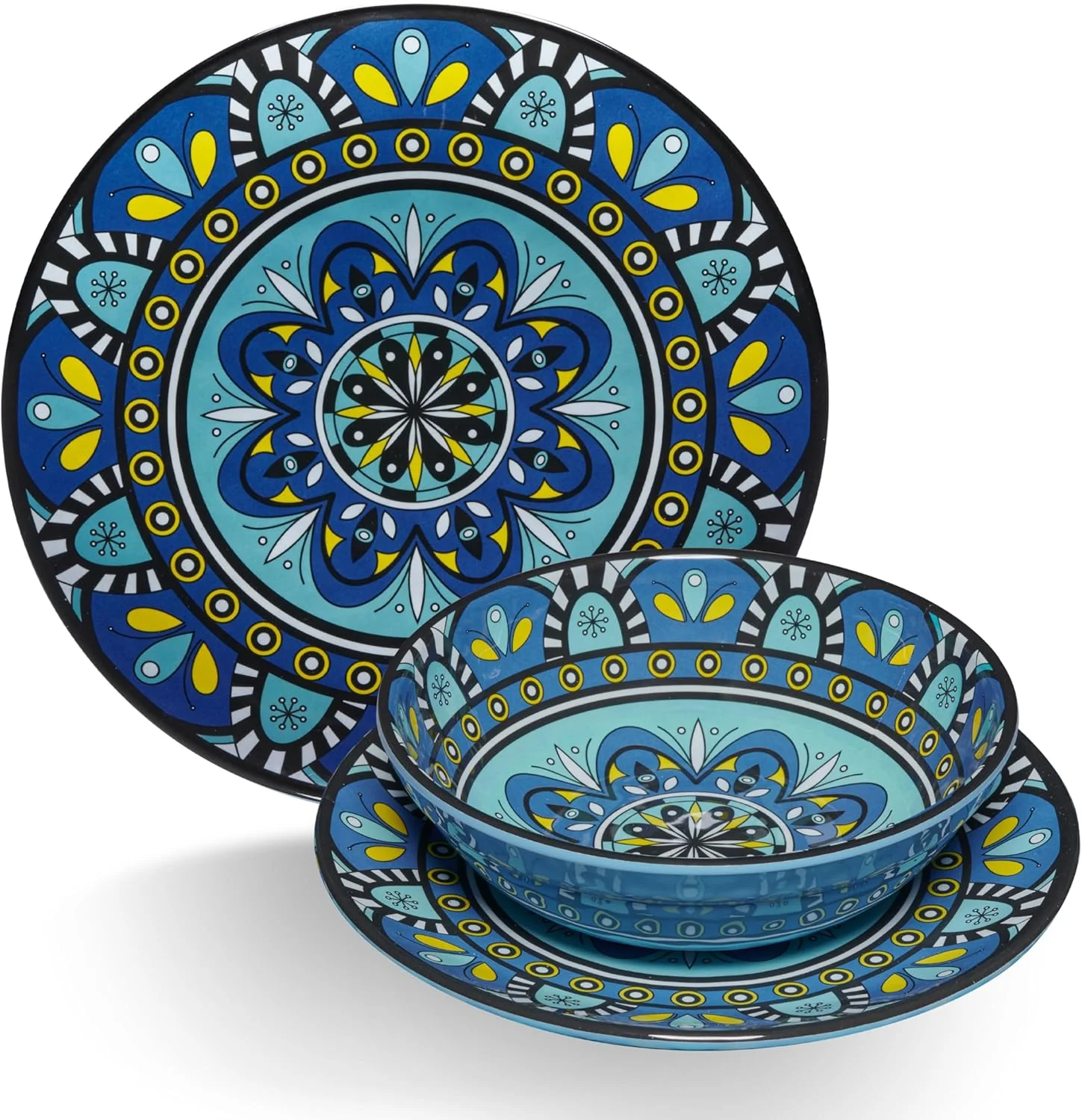 Melamin Geschirr Set Toskana Pastel für 6 Personen - Orange-Blau - Mandala-Optik Spülmaschinengeeign - Image 6