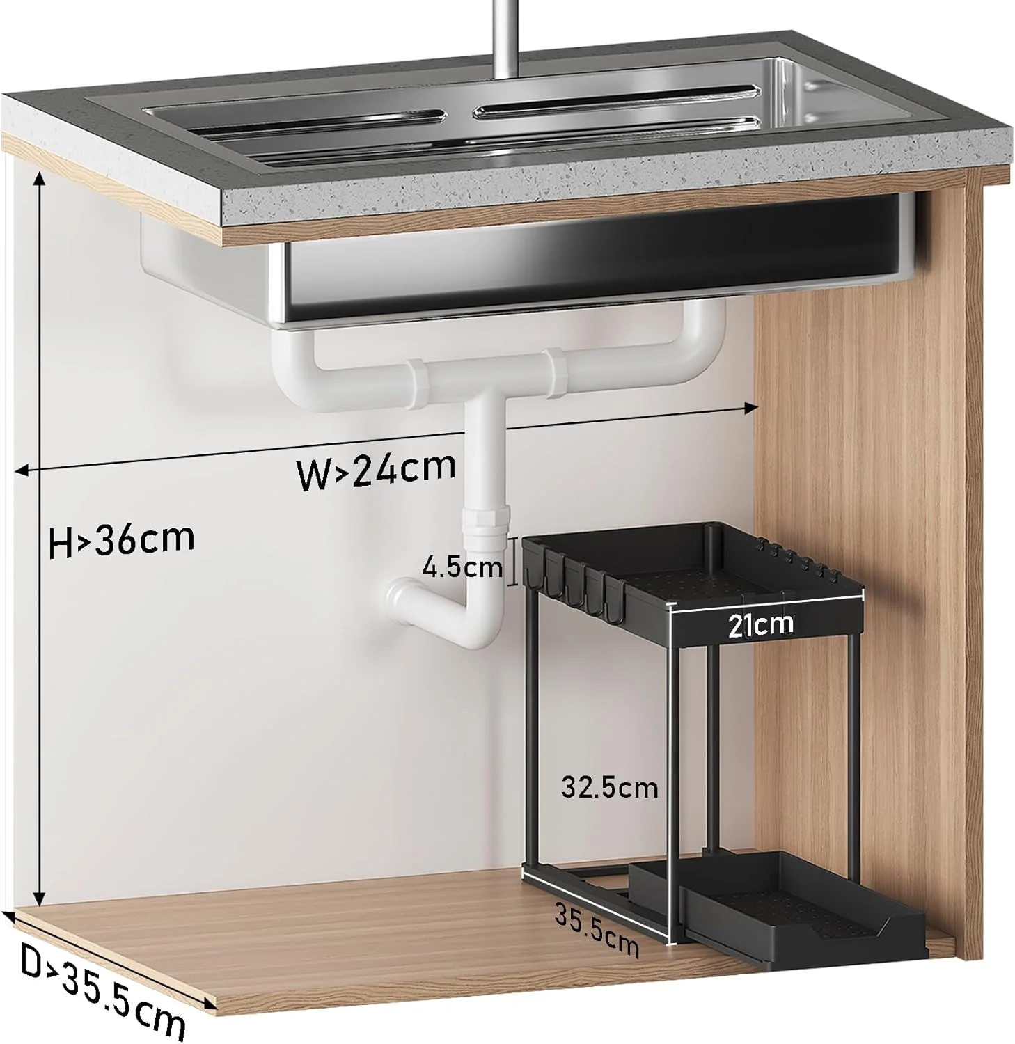 Meltrck Spülschrank Organizer - 2 Stück Unter Waschbecken Regal Organizer - Ausziehbares Lagerregal - Image 8