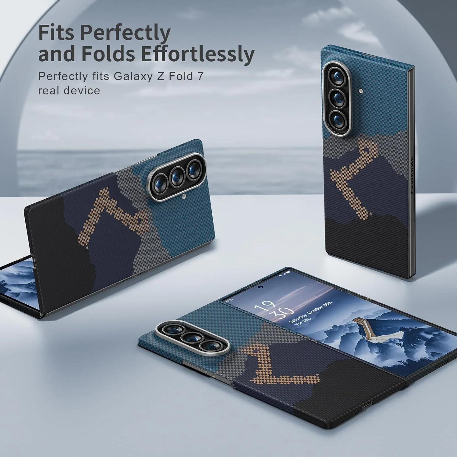 memumi Magnetische Carbon Hülle für Galaxy Z Fold 7, mit Schutzfolie, echter Aramidfaser, Ultradünn, - Image 6