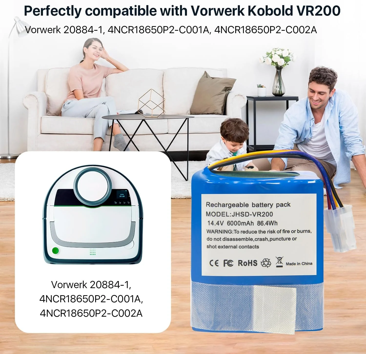 METACUCU 6000mAh Akku kompatibel mit Vorwerk Kobold VR200 Staubsauger Home Cleaner Heimroboter - Image 4