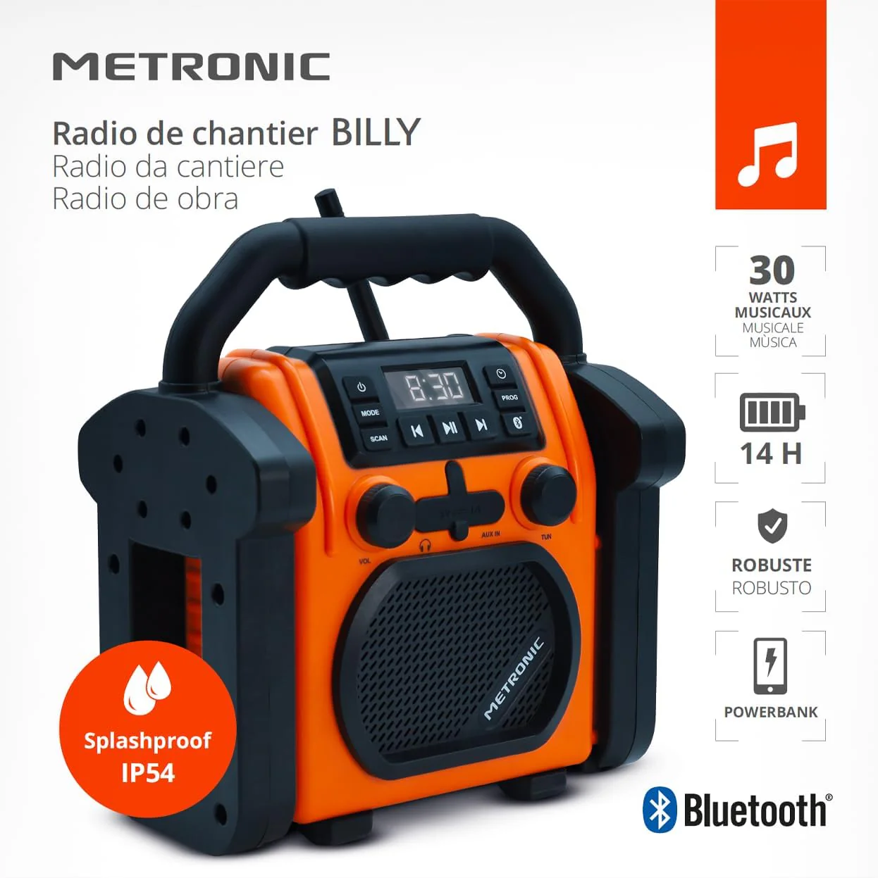 METRONIC 477227 Baustellenradio FM Bluetooth mit wiederaufladbarem Backup-Akku – robust, stossfest, - Image 7