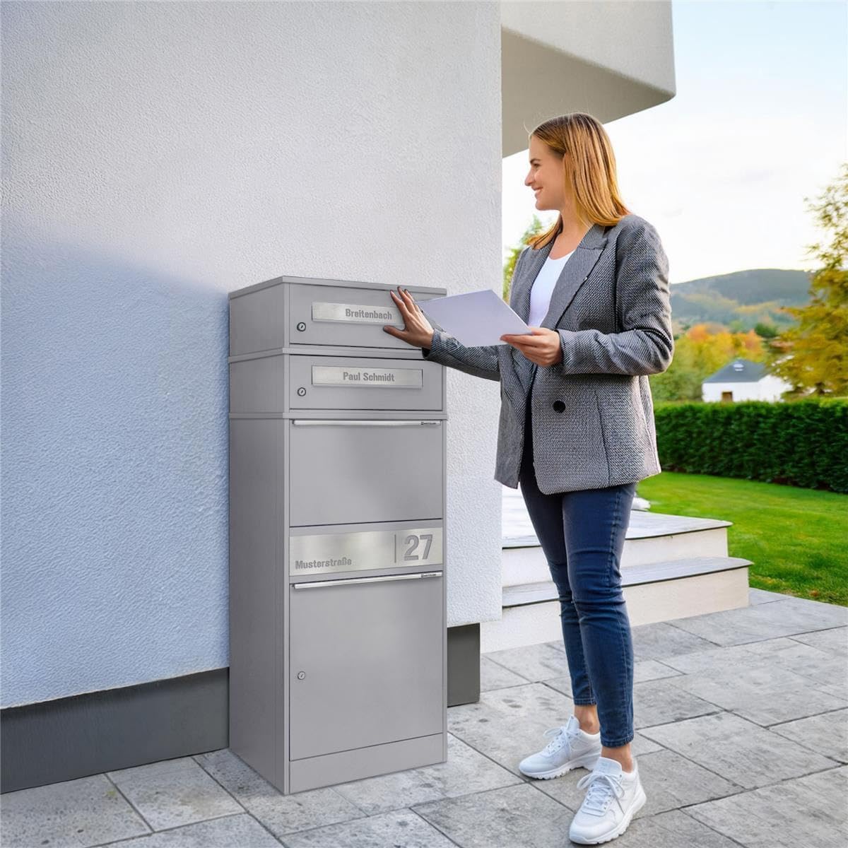 Metzler Paketbox mit 2 Briefkästen – 2er Briefkasten mit Paketfach & Namensgravur, Personalisierte B - Image 4