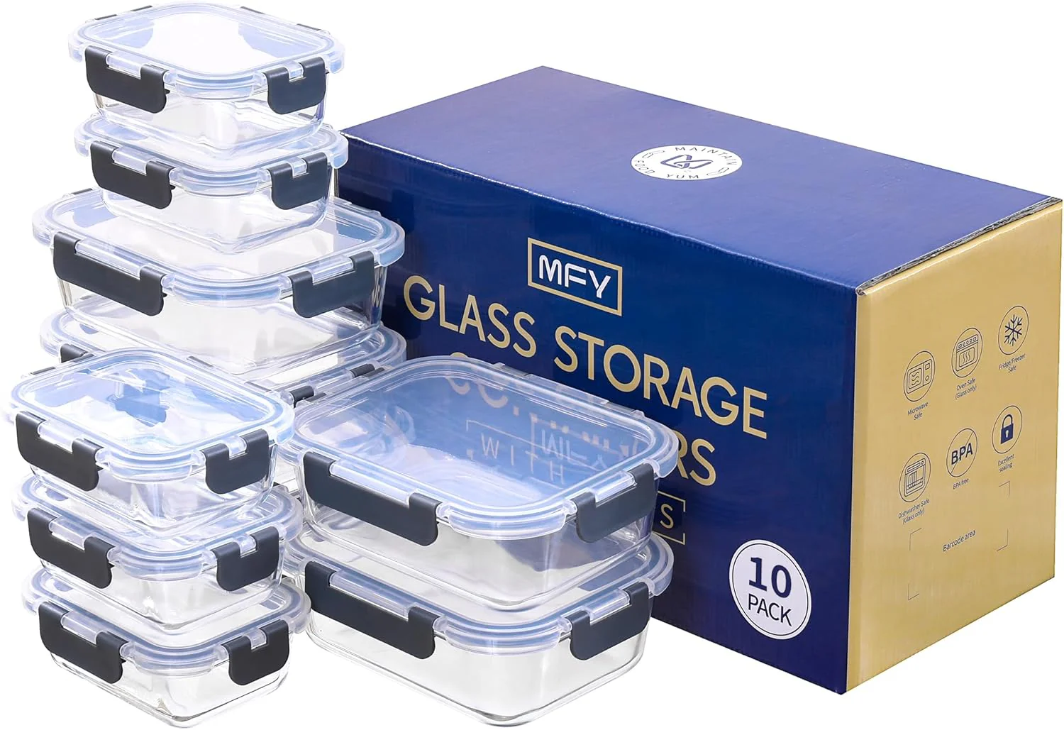 MFY 10er-Set (1040ml & 400ml) Glasbehälter mit Deckel Set, Meal Prep Boxen Glas Frischhaltedosen Gla - Image 8