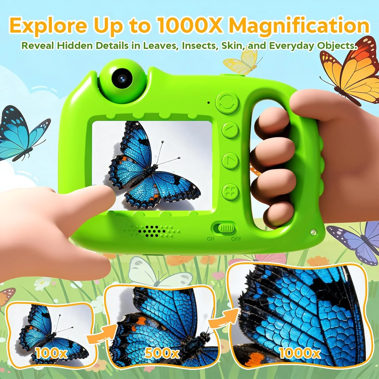 Mikroskop für Kinder, 1000X 4K Tragbares Digitales Mikroskop mit 2,4″ IPS-Display & 8 LED, Lernspiel - Image 4