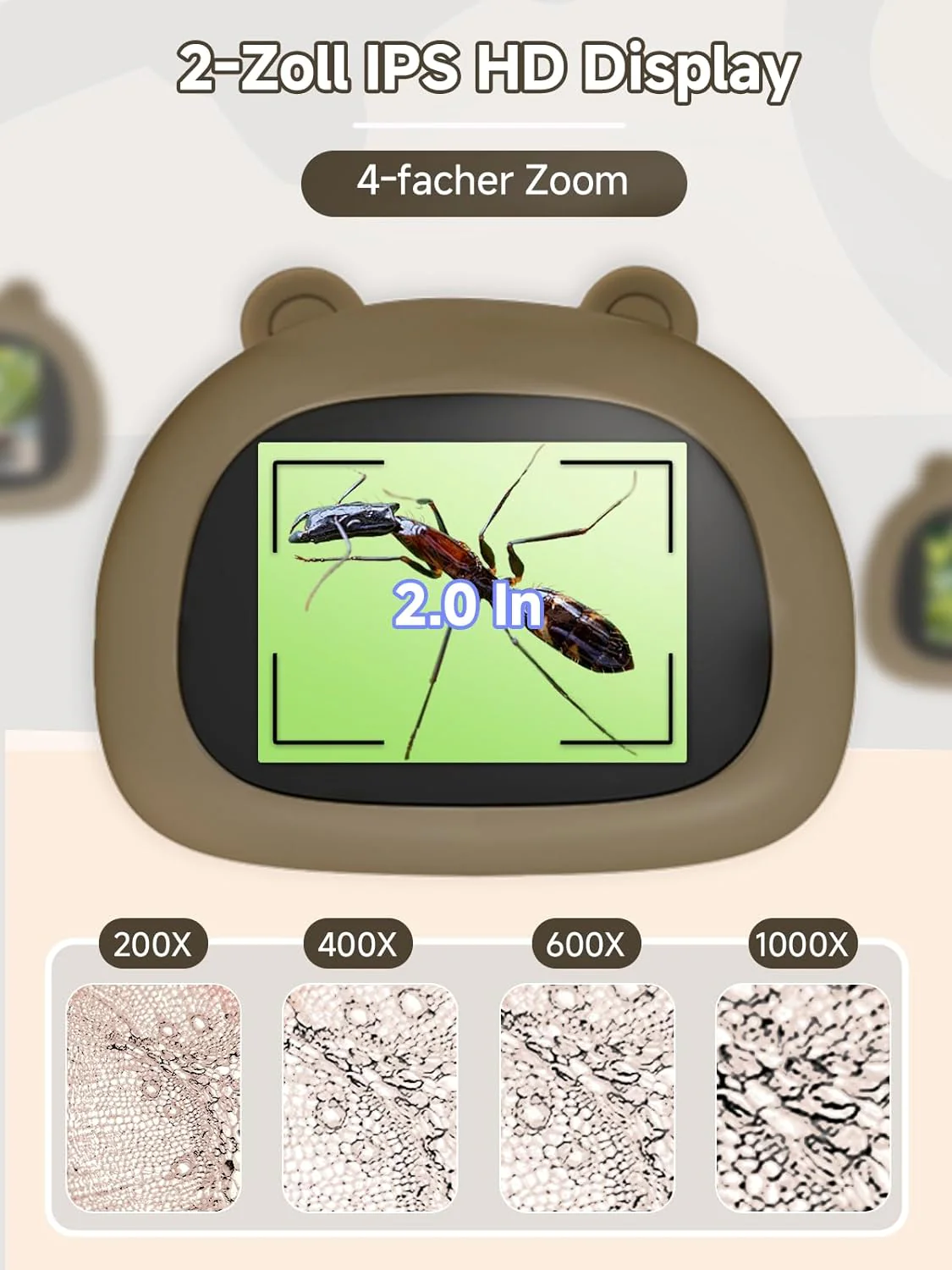 Mikroskop für Kinder, Digitales Taschenmikroskop mit 2,0" IPS-Bildschirm Lupe 200x Vergrösserung, 8 - Image 2