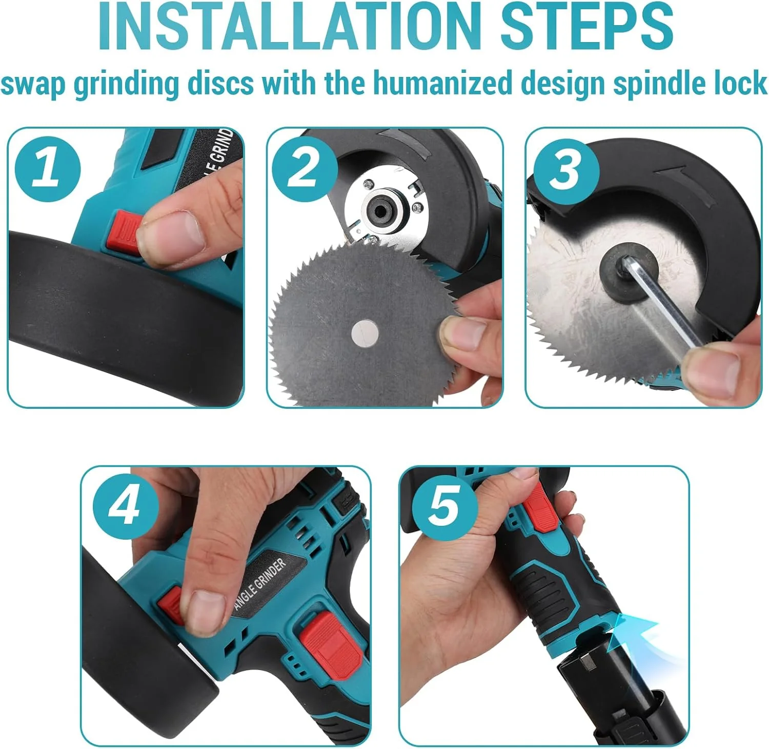 Mini Akku Winkelschleifer, 12V Winkelschleifer Werkzeug mit 6 Schneidscheiben, 2 x Batterien1500mah, - Image 5