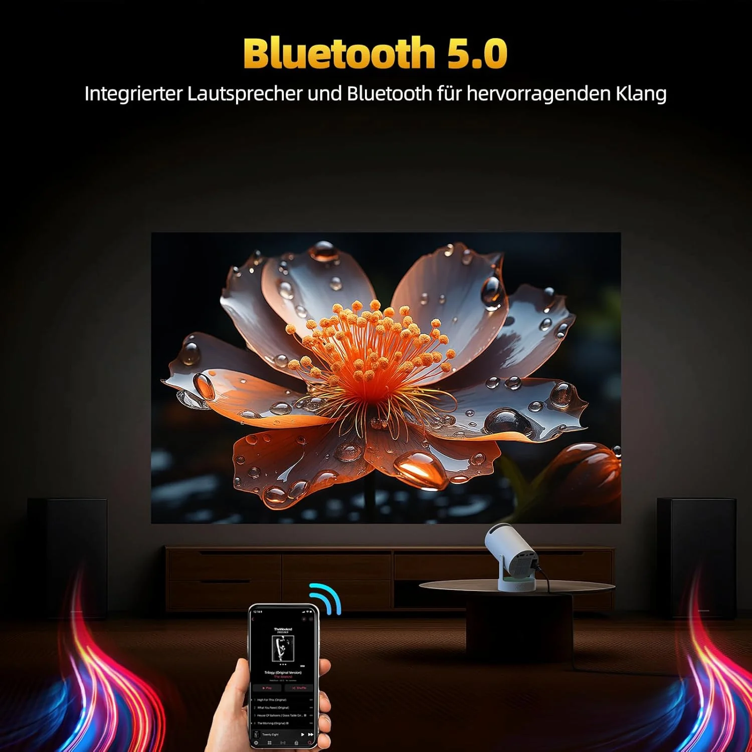 Mini Beamer Unterstützung Android 11, Smart Beamer 4K Heimkino 1080P 5W Lautsprecher, Mini Projektor - Image 7