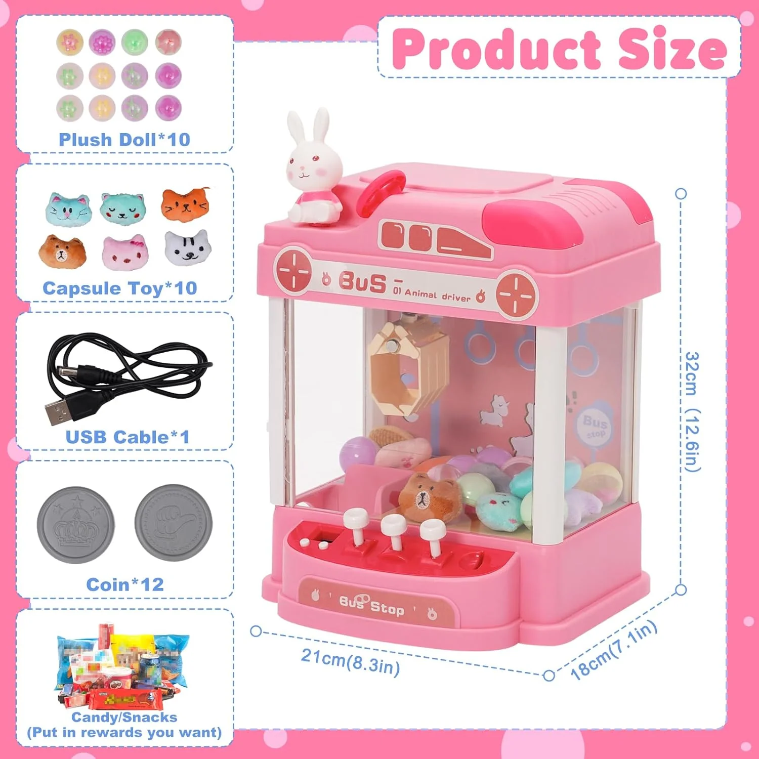 Mini Greifmaschine Candy Doll Mit Lenkrad Gachapon Grabber Süssigkeiten Greifautomat mit Münzschiebe - Image 2