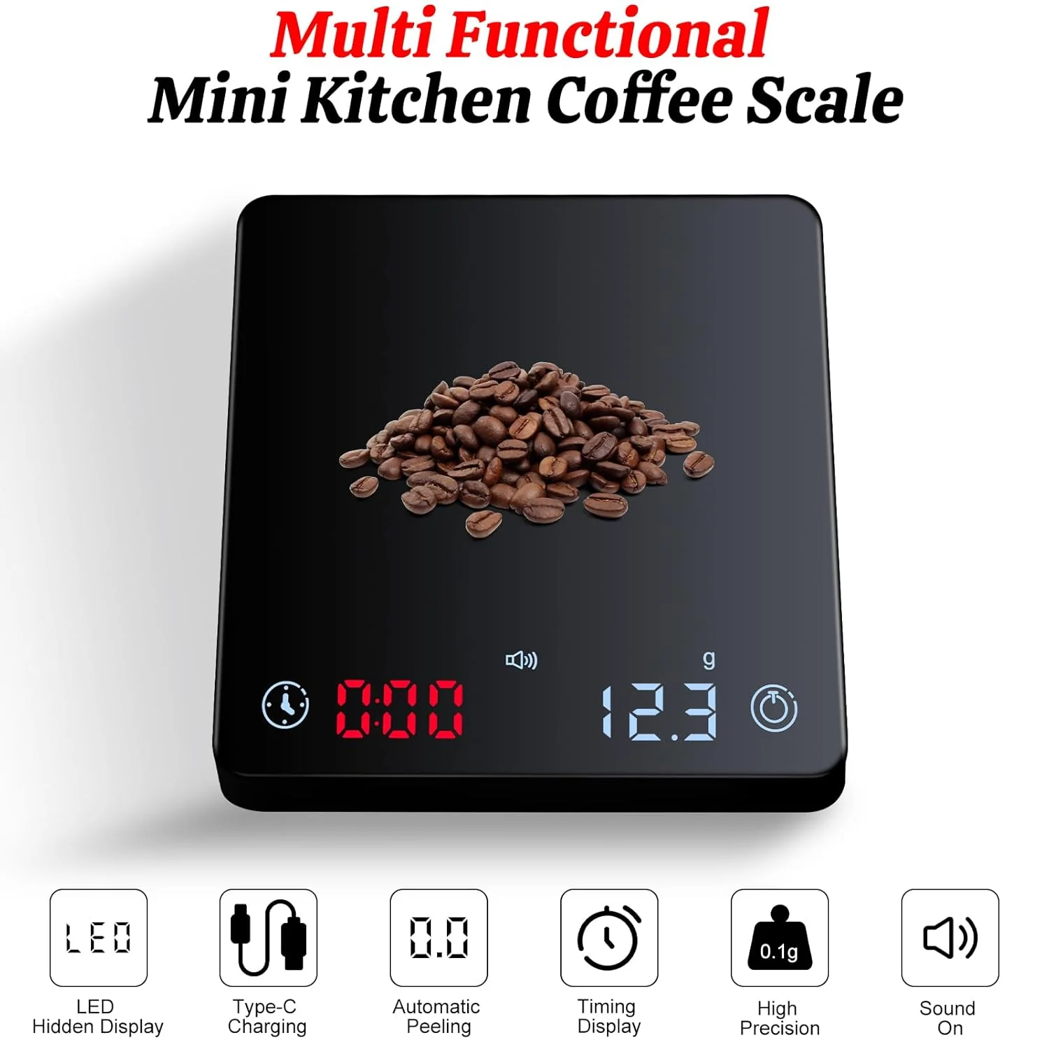 Mini Kaffeewaage mit Timer, Hochpräzise 2kg/0.1g Digitale Küchenwaage für Espresso & Kaffeezubereitu - Image 3