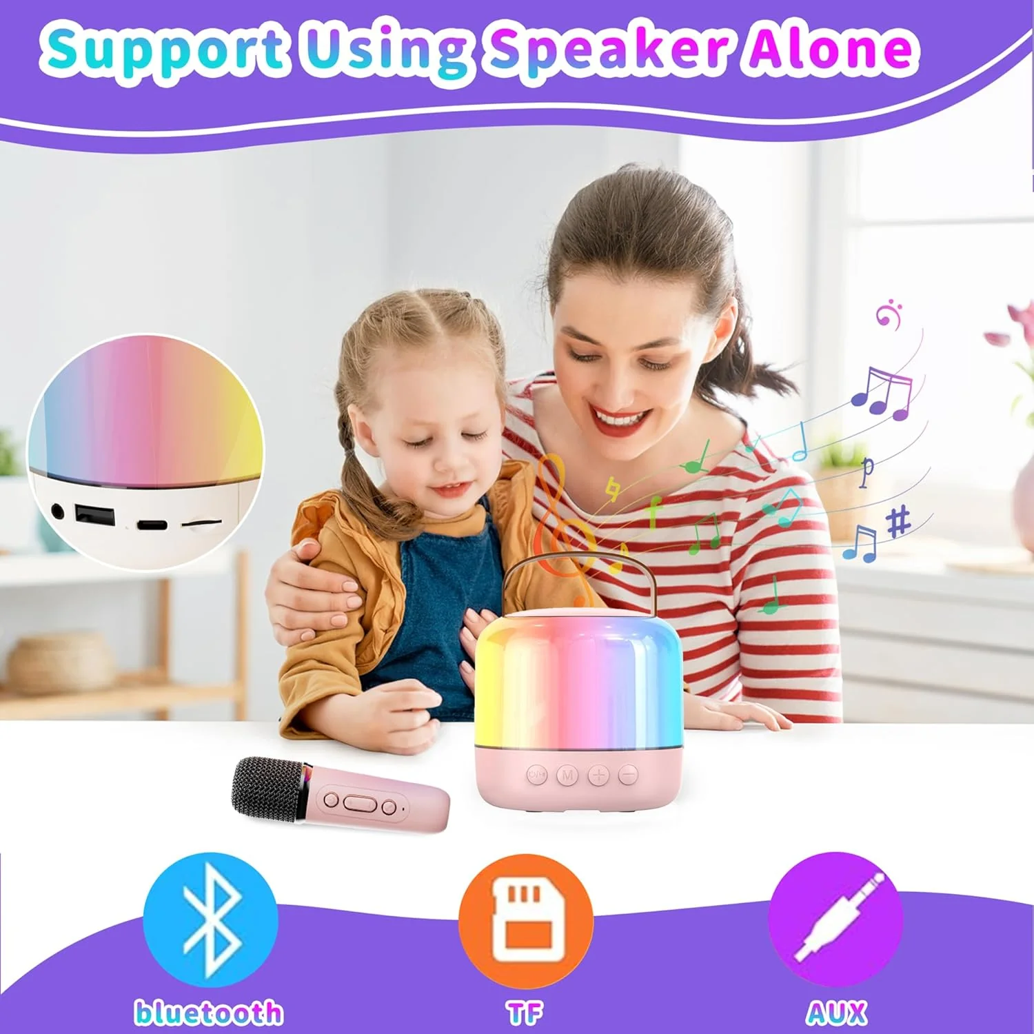 Mini Karaoke Maschine für Kinder Erwachsene: Tragbarer Bluetooth-Lautsprecher mit 2 kabellosen Mikro - Image 7