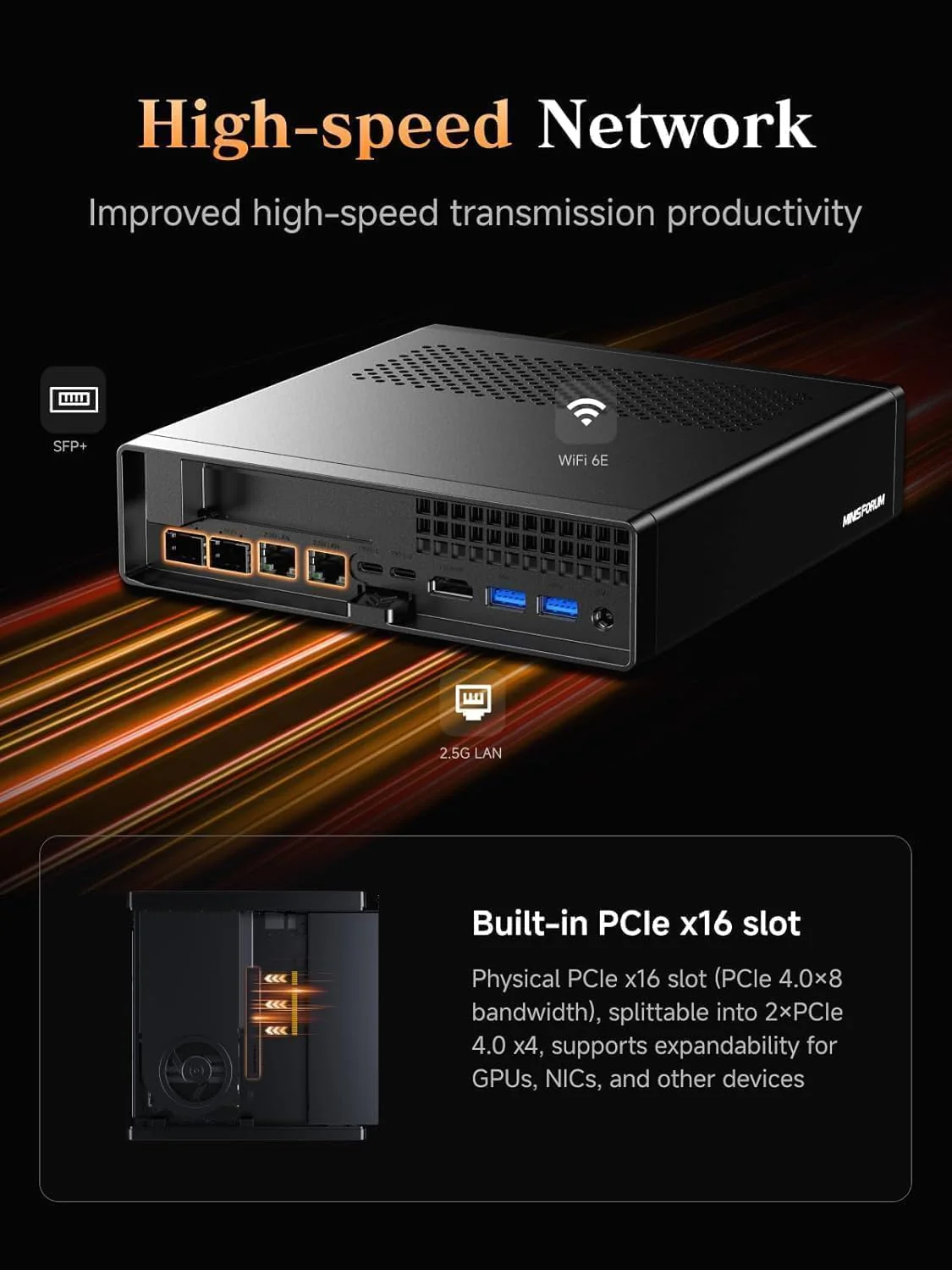 MINIS FORUM MS-A2 Mini-PC, AMD Ryzen 9 9955HX (16C/32T, bis zu 5,4 GHz), 96GB DDR5, 2TB SSD, PCIe x1 - Image 7