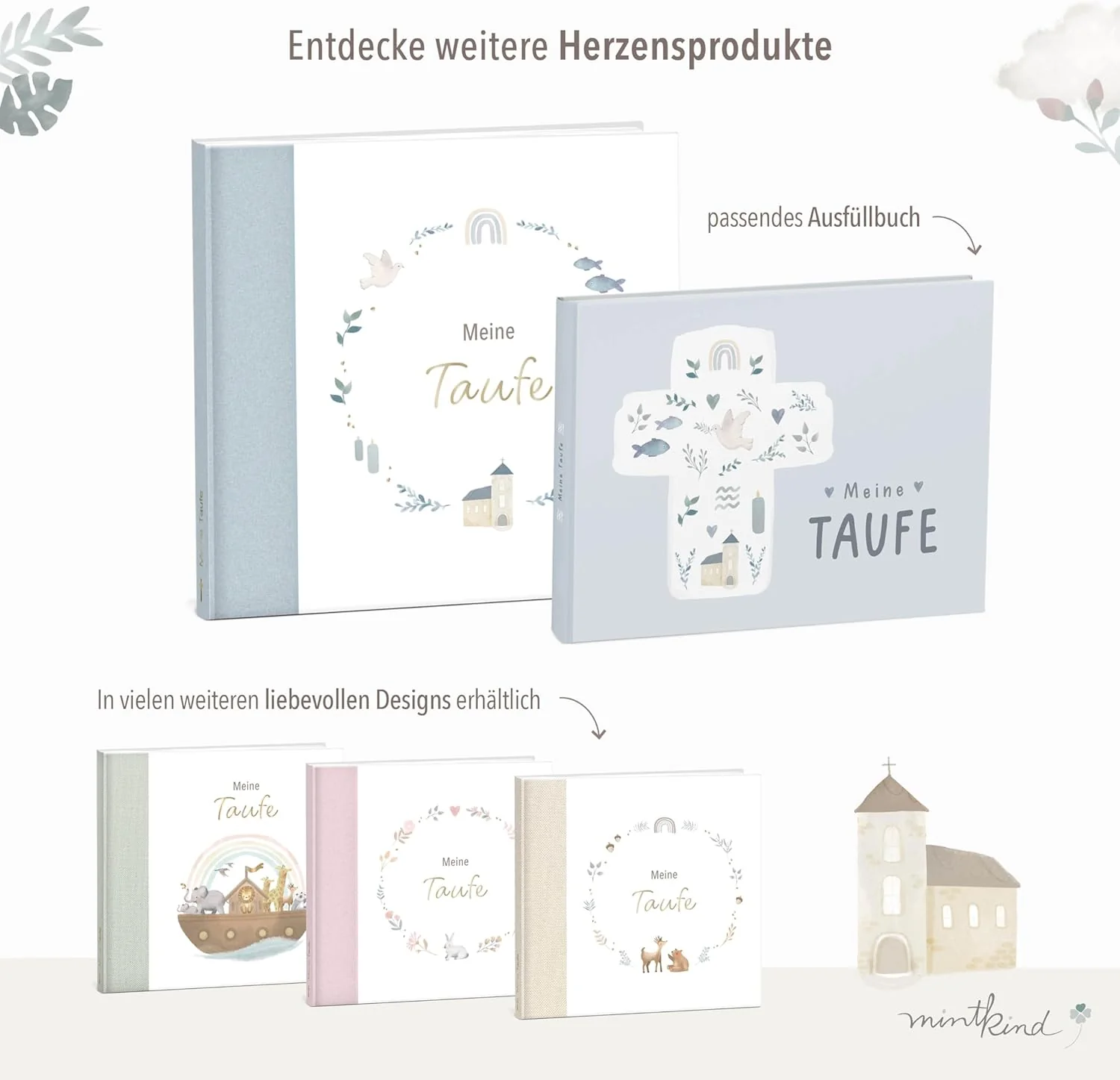 mintkind® Gästebuch Taufe Blau - Erinnerungsbuch für Junge & Mädchen, Taufgeschenk & Taufalbum, 72 S - Image 5