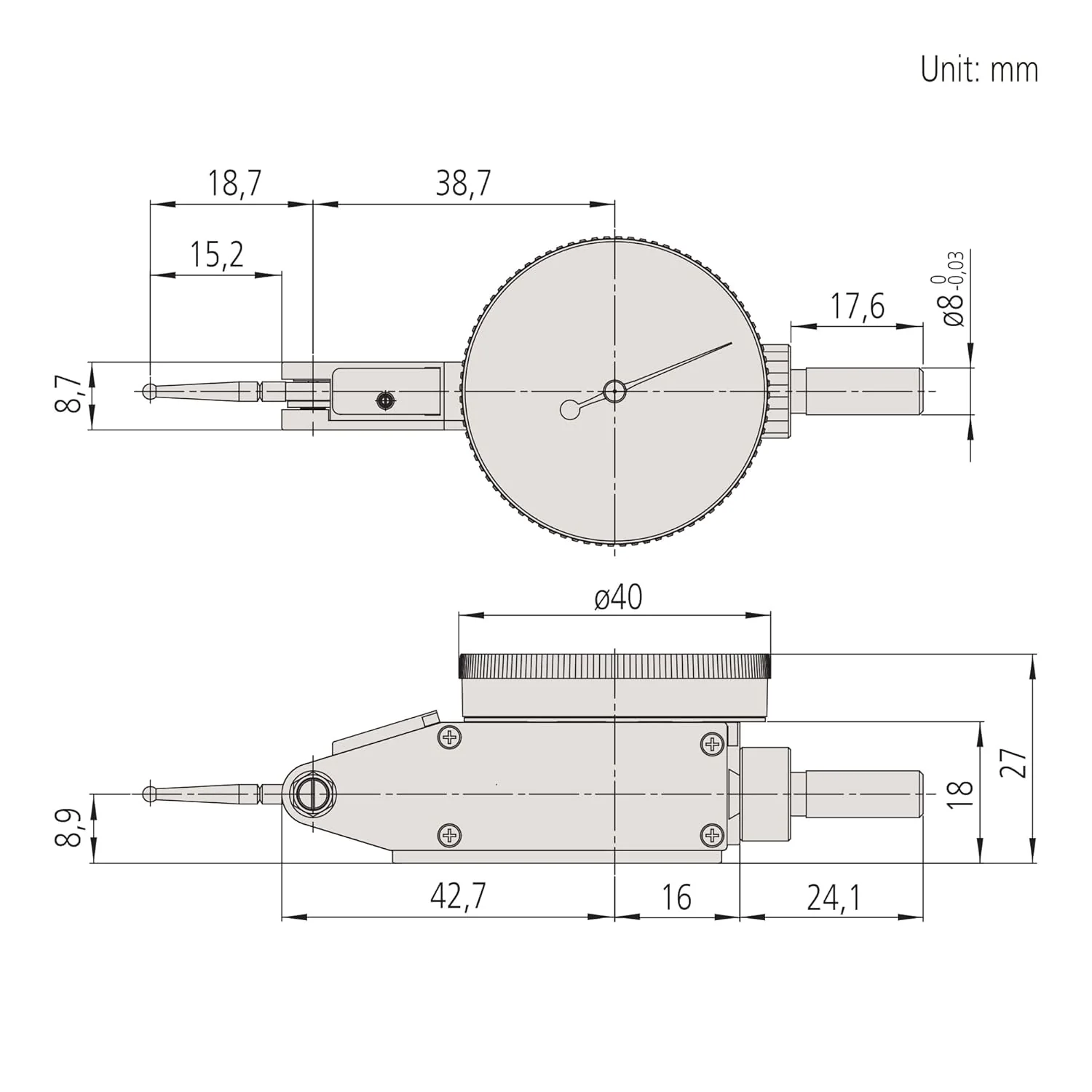 Mitutoyo 513-405-10E Messuhr mit horizontalem Typ, 8 mm Vorbau - Image 3