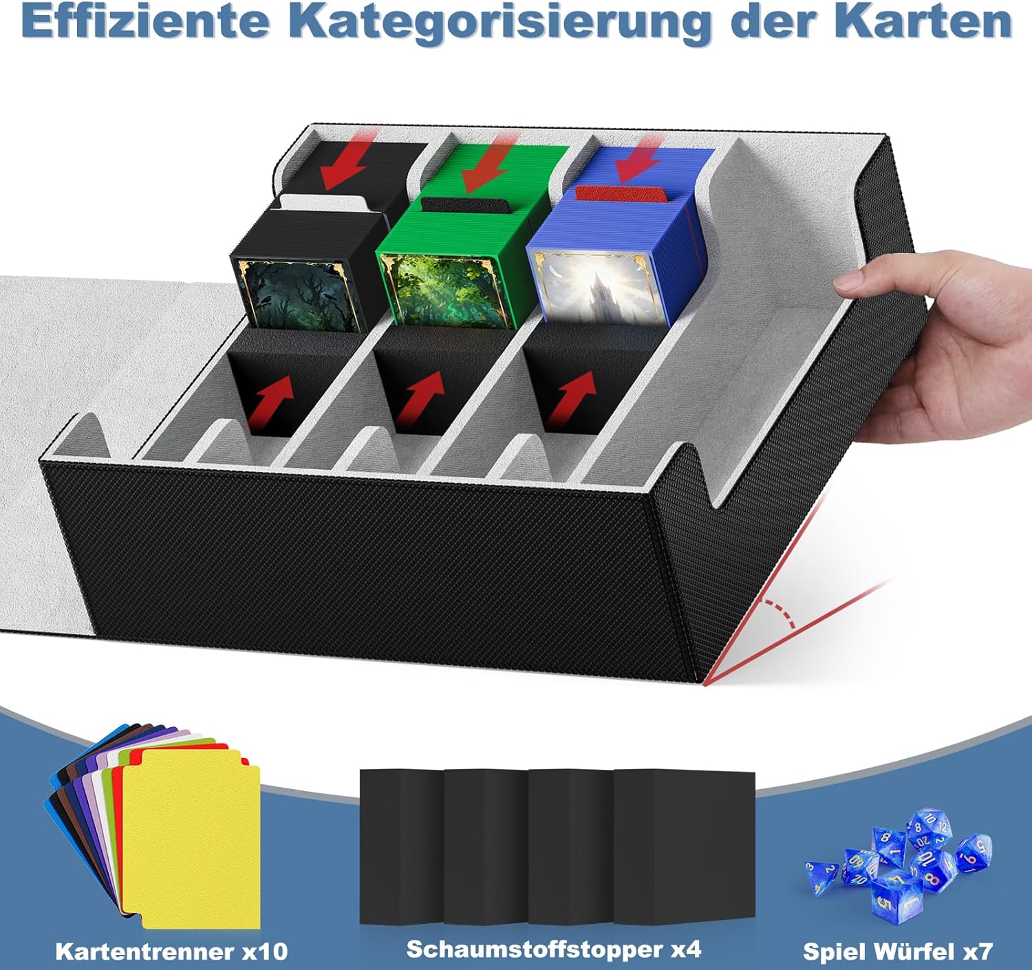 Mlikero Sammelkarten-Aufbewahrungsbox für 2400+ Karten, Magnetische Karten Deck-Box mit 10 Kartentei - Image 4