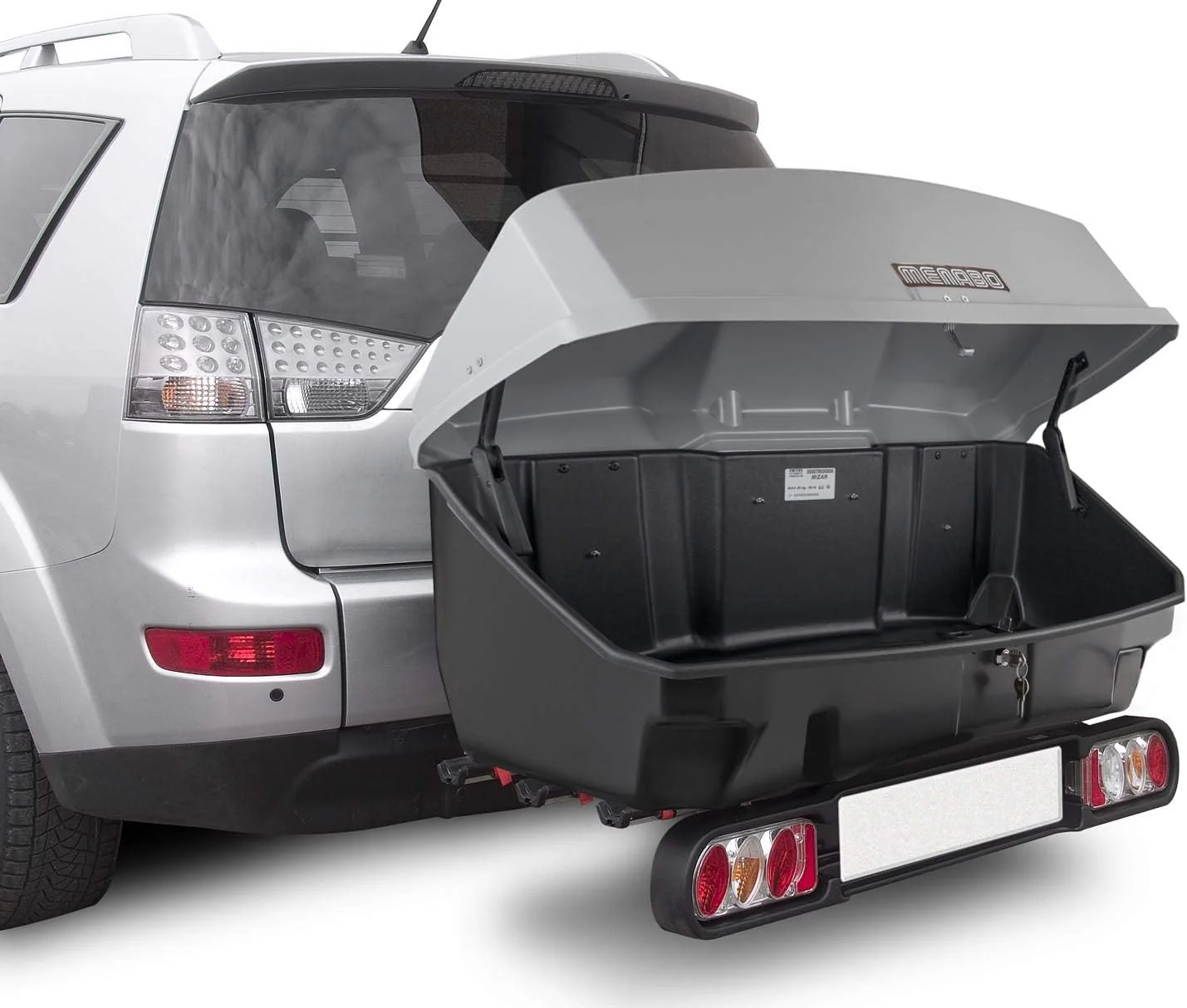 Ménabo Nekkar Silber Transportbox Gepäckbox für Kupplungsträger Heckträger 300 Liter - Image 5