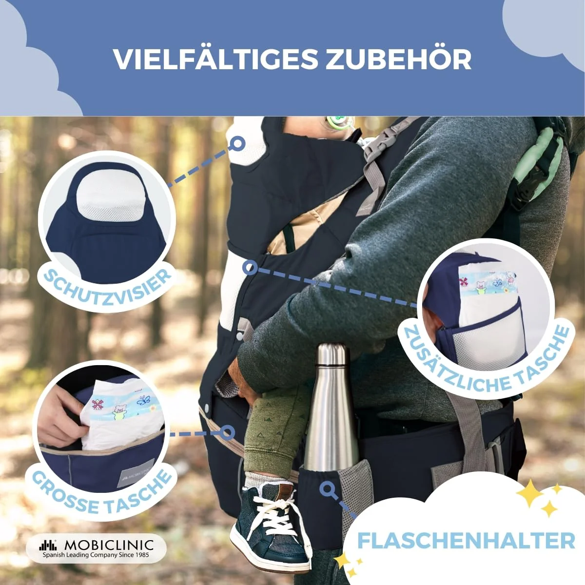 Mobiclinic® kids, Babytrage, 6 in 1, Moley, Mehrpositionale, Faltbar, Reissverschlusstasche, Flasche - Image 6