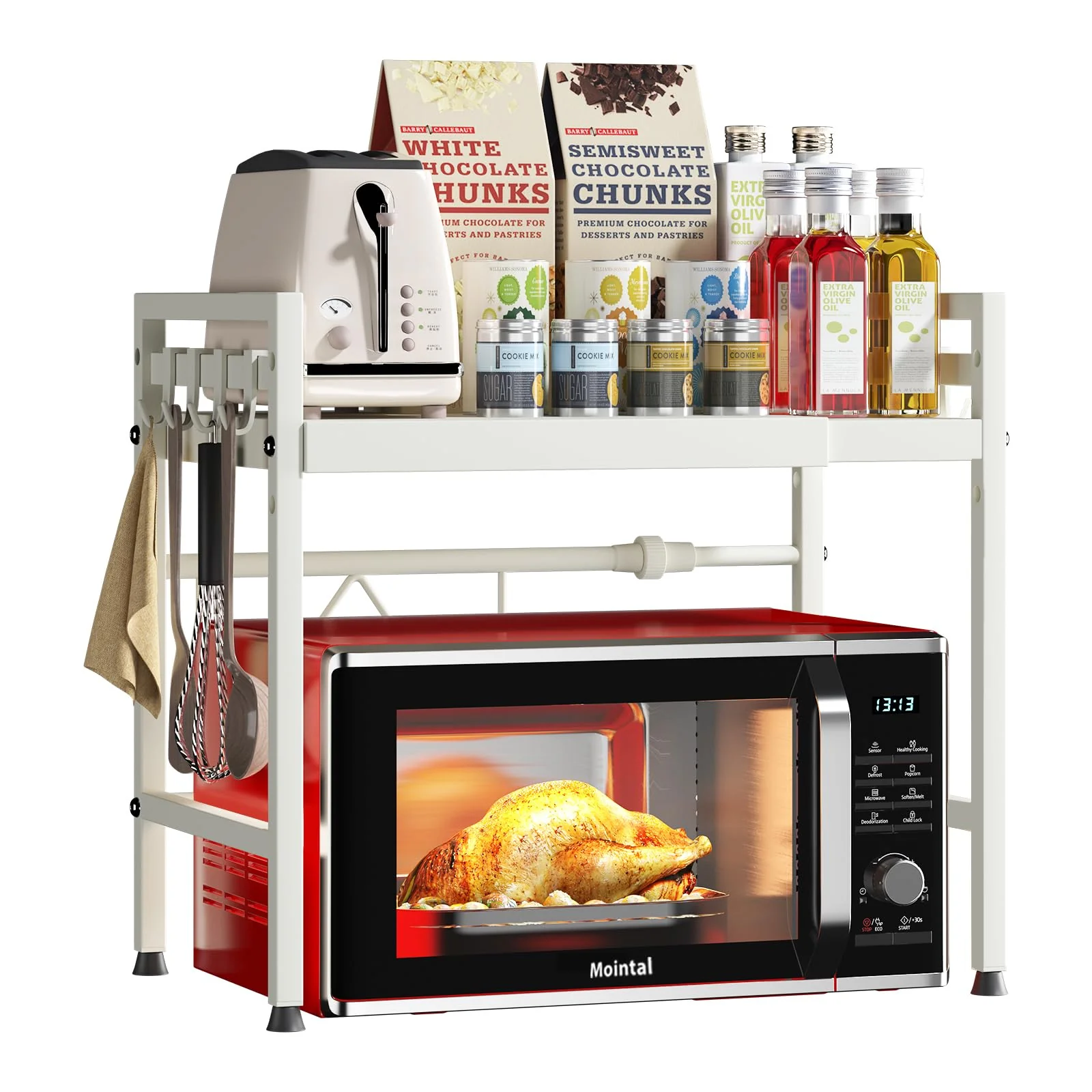 Mointal Ausziehbares Mikrowellenregal, 2-Stufig Küche Mikrowelle Stand Regal, Kohlenstoffstahl Mikro