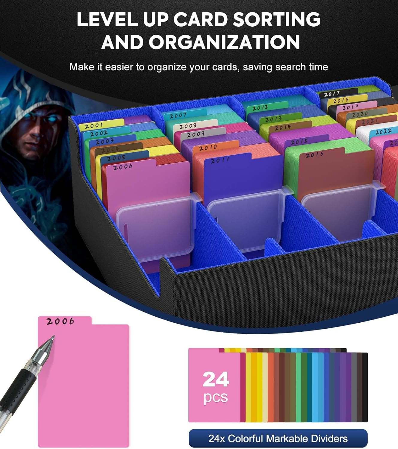 MoKo Sammelkarten Aufbewahrungsbox, 3000+ MTG Deck Box mit 24 bunten Trennwänden & 4 Fächern, Spielk - Image 5