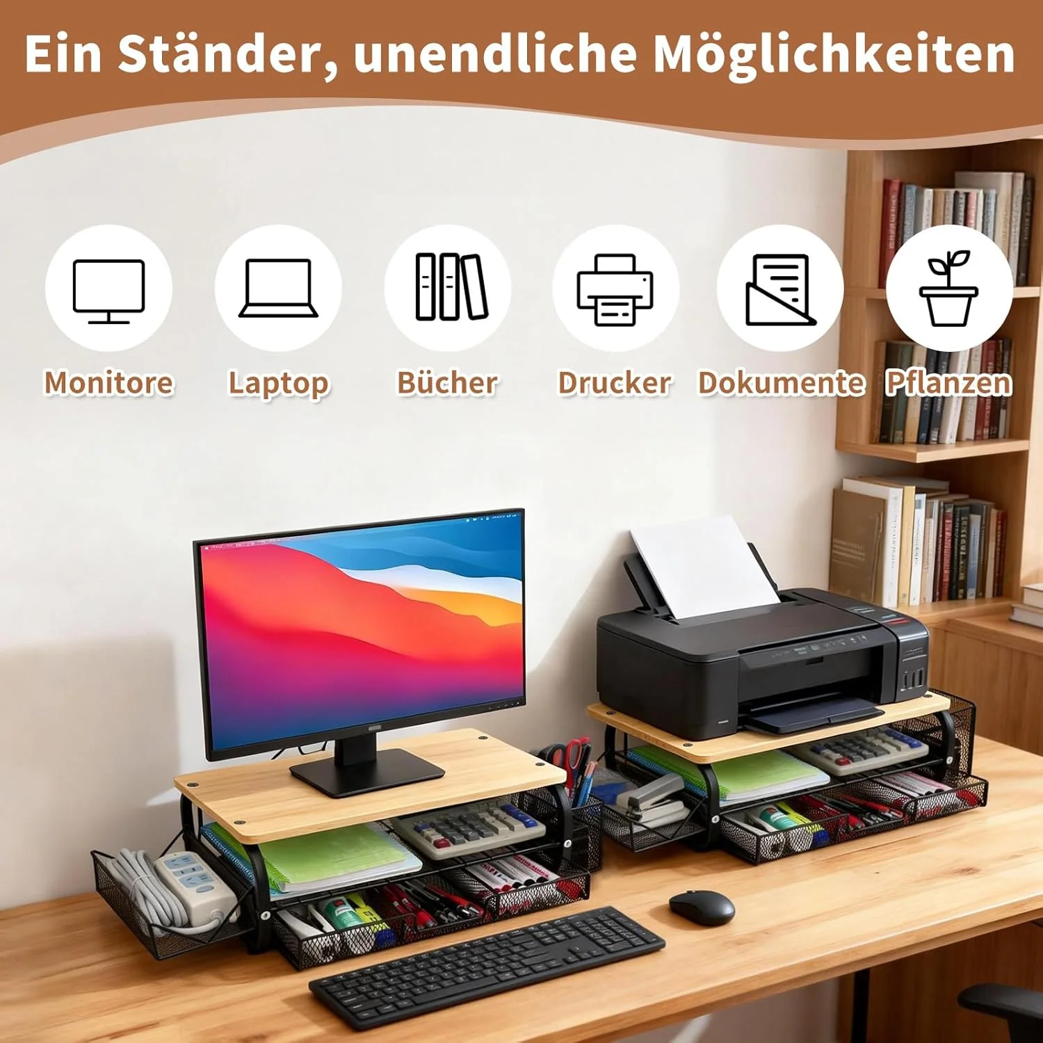 Monitorständer Holz Ergonomischer Monitorständer 30kg/66lbs, multifunktional für Monitor/Drucker/Akt - Image 3