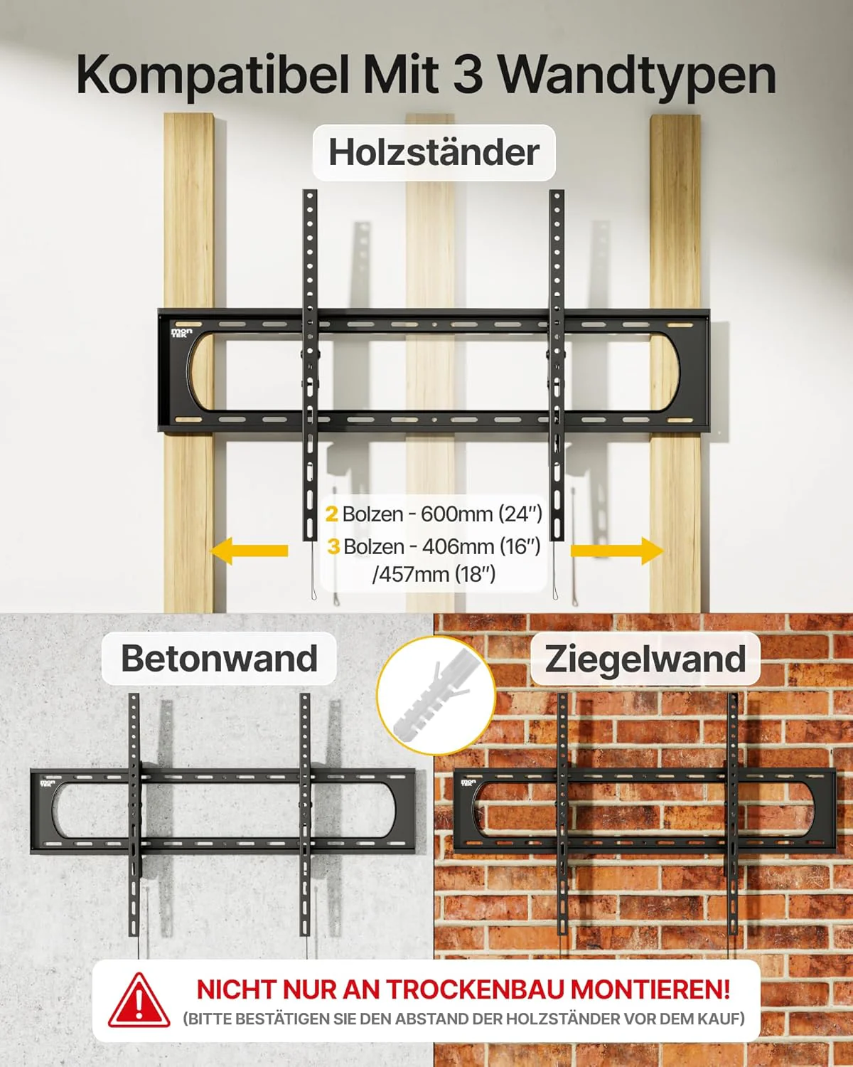 monTEK TV Wandhalterung Neigbar für 60-120 Zoll Fernseher bis zu 136 kg, Universal TV Halterung VESA - Image 3