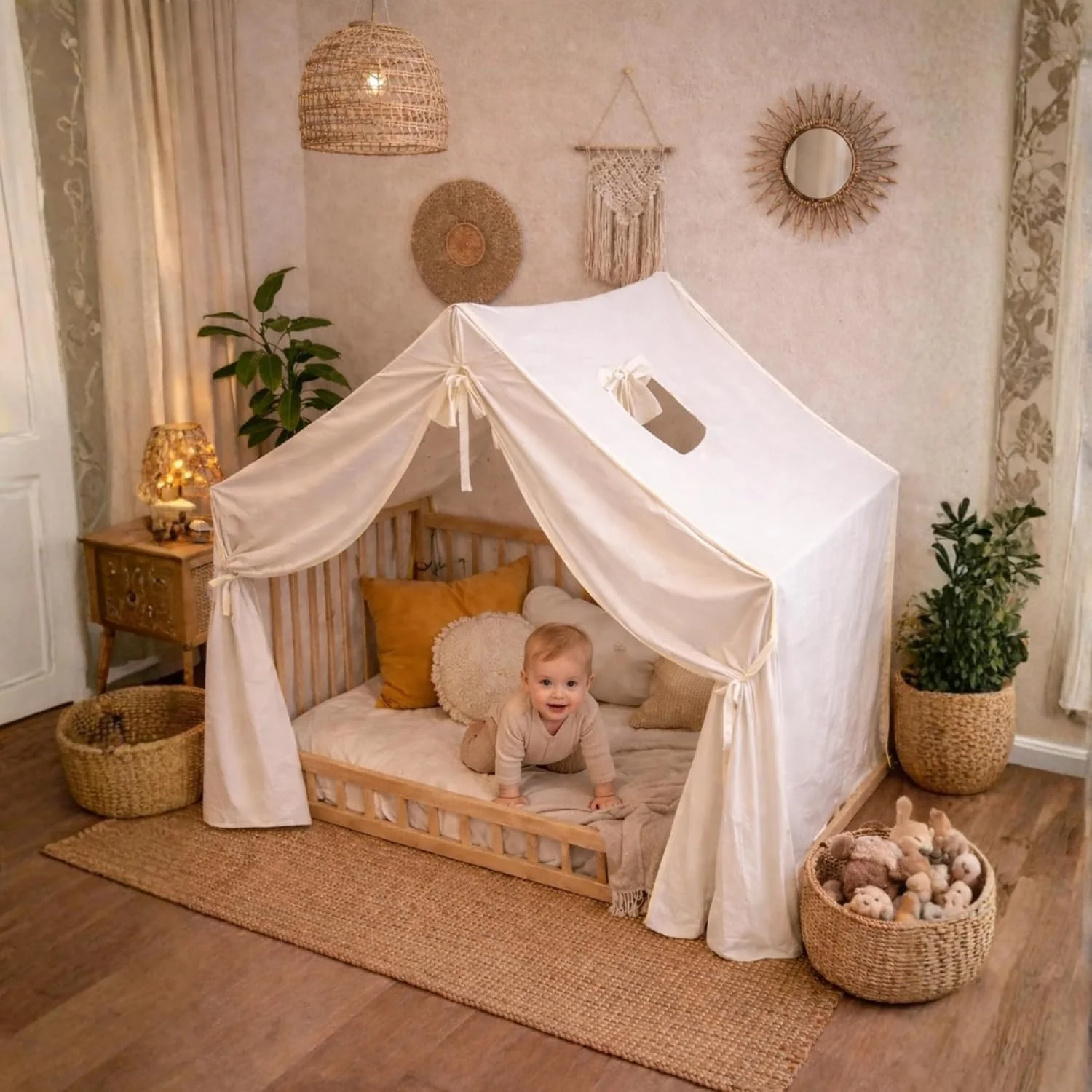 Montessori Beistellbett Baby aus Buchenholz | Holz Babywiege für Neugeborene mit offener Seite | Ska - Image 7